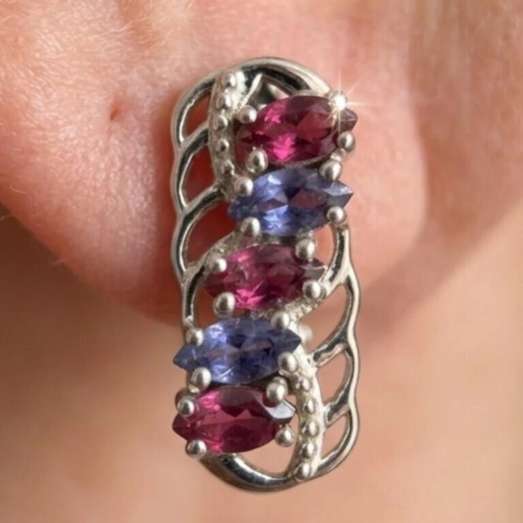 Silver 6.75g Garnet Iolite 2.45ct Earrings
