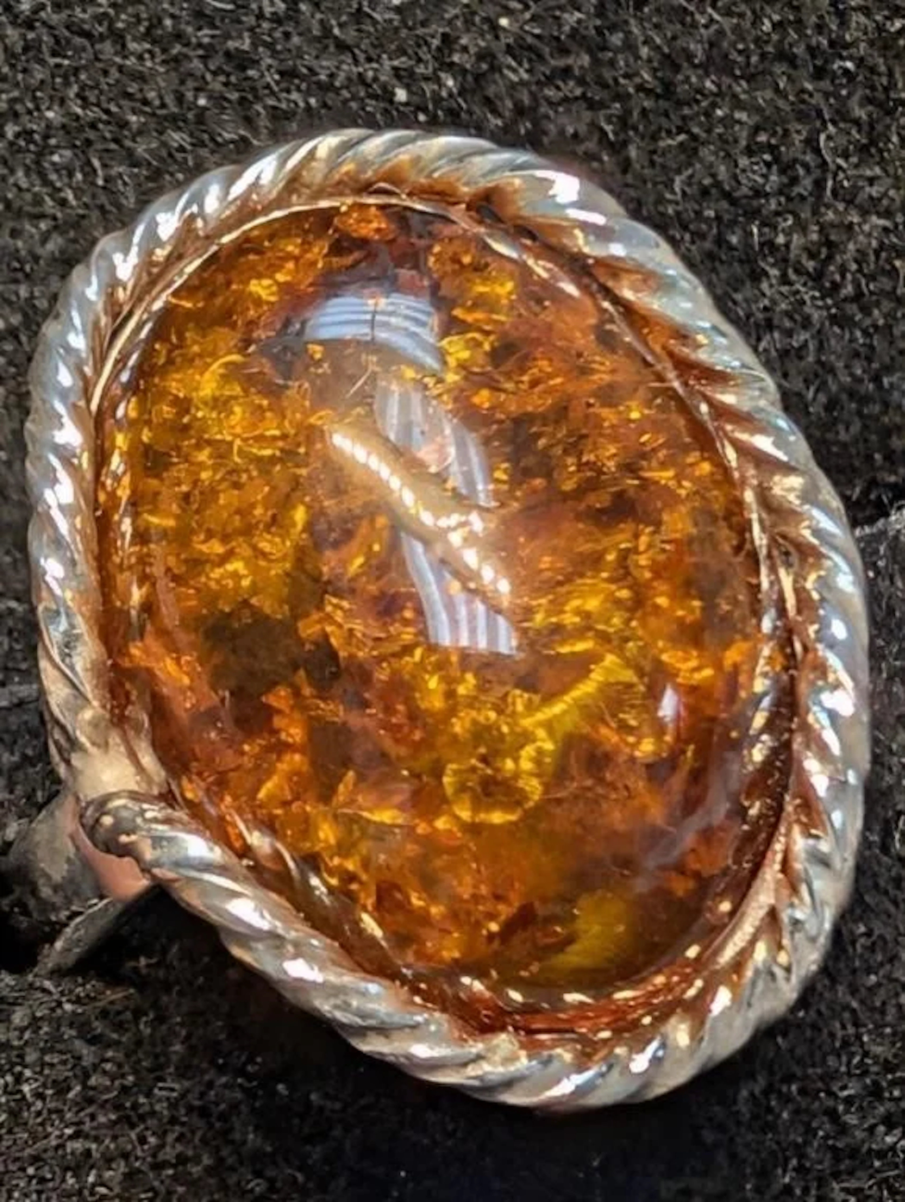 $500, SILVER(7.2g), AMBER.RING, size , retail valu