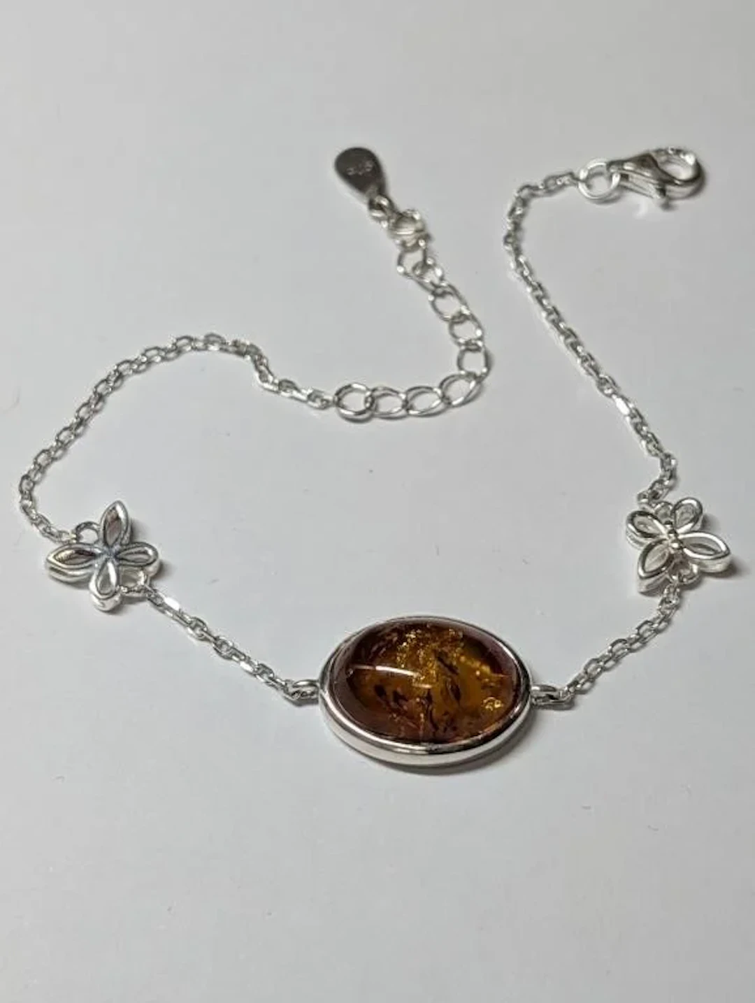 $90, Silver(3.54g), amberbracelet,7.5", appraised