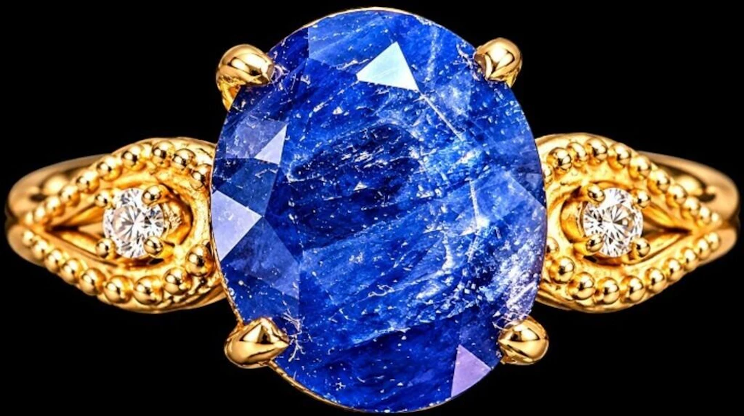 $3200, 10k(2.7g), sapphire (4ct), diamond (0.06ct)