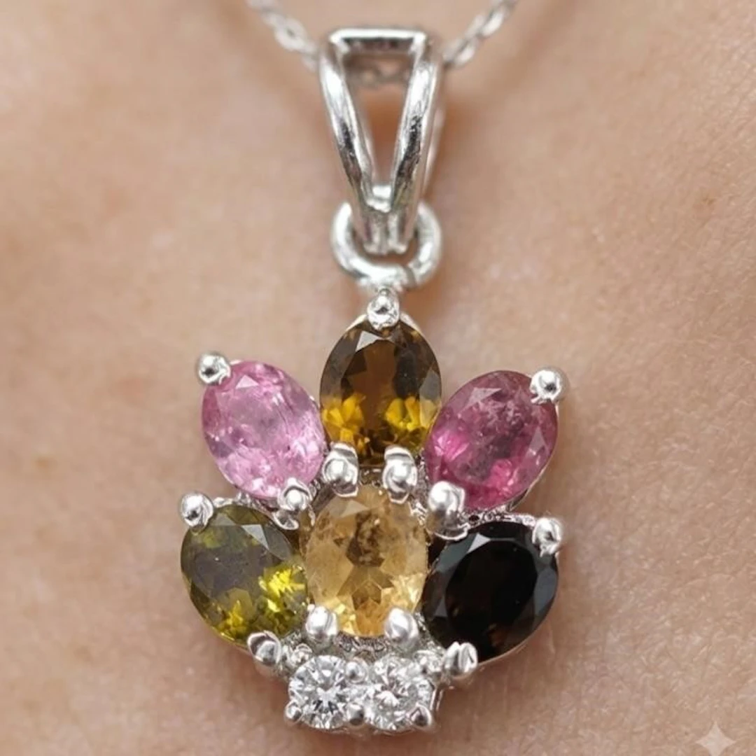 Silver 3.05g Tourmaline White Topaz 1.35ct Pendant