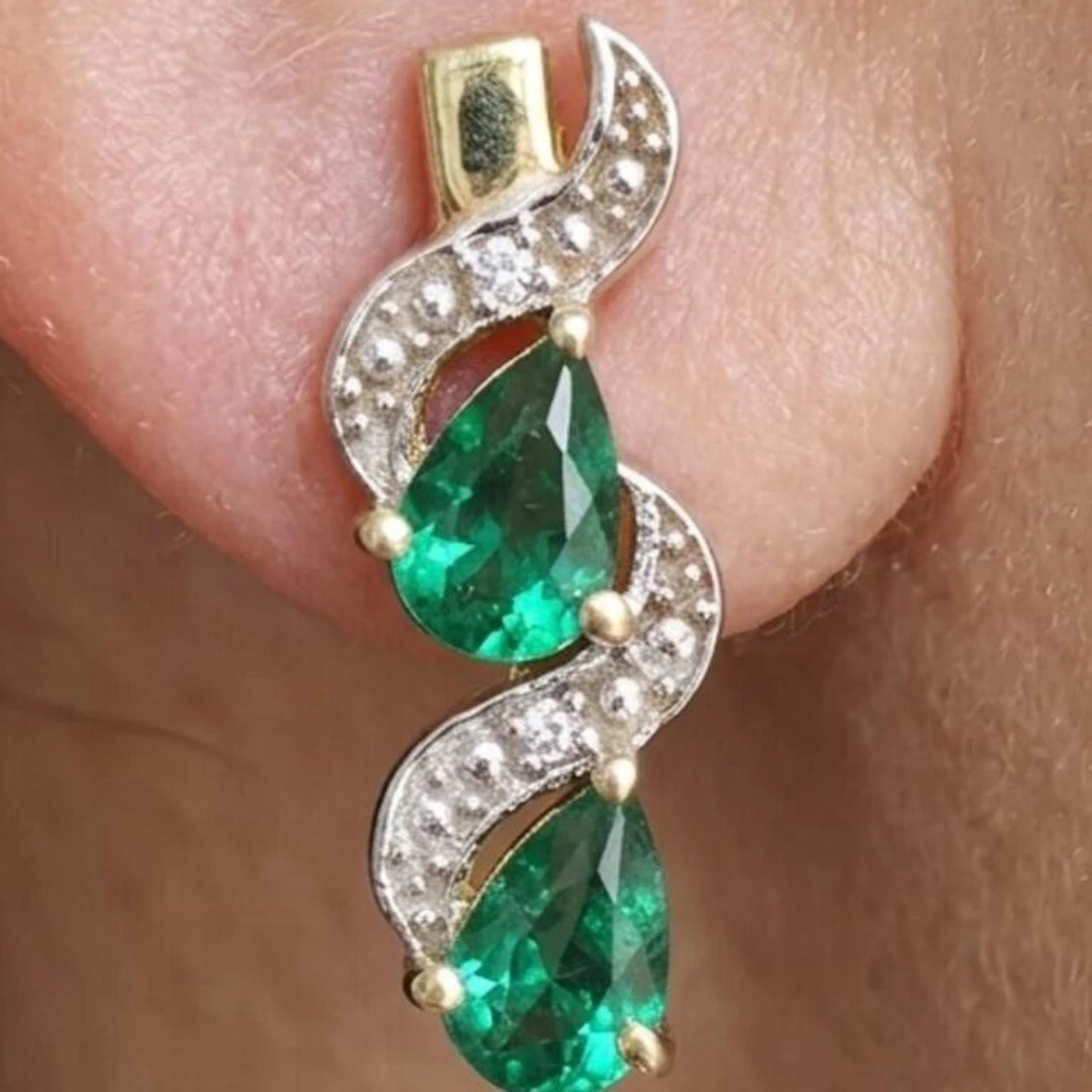 Gold-Plated Silver 3.45g Created Emerald 0.95ct Ea