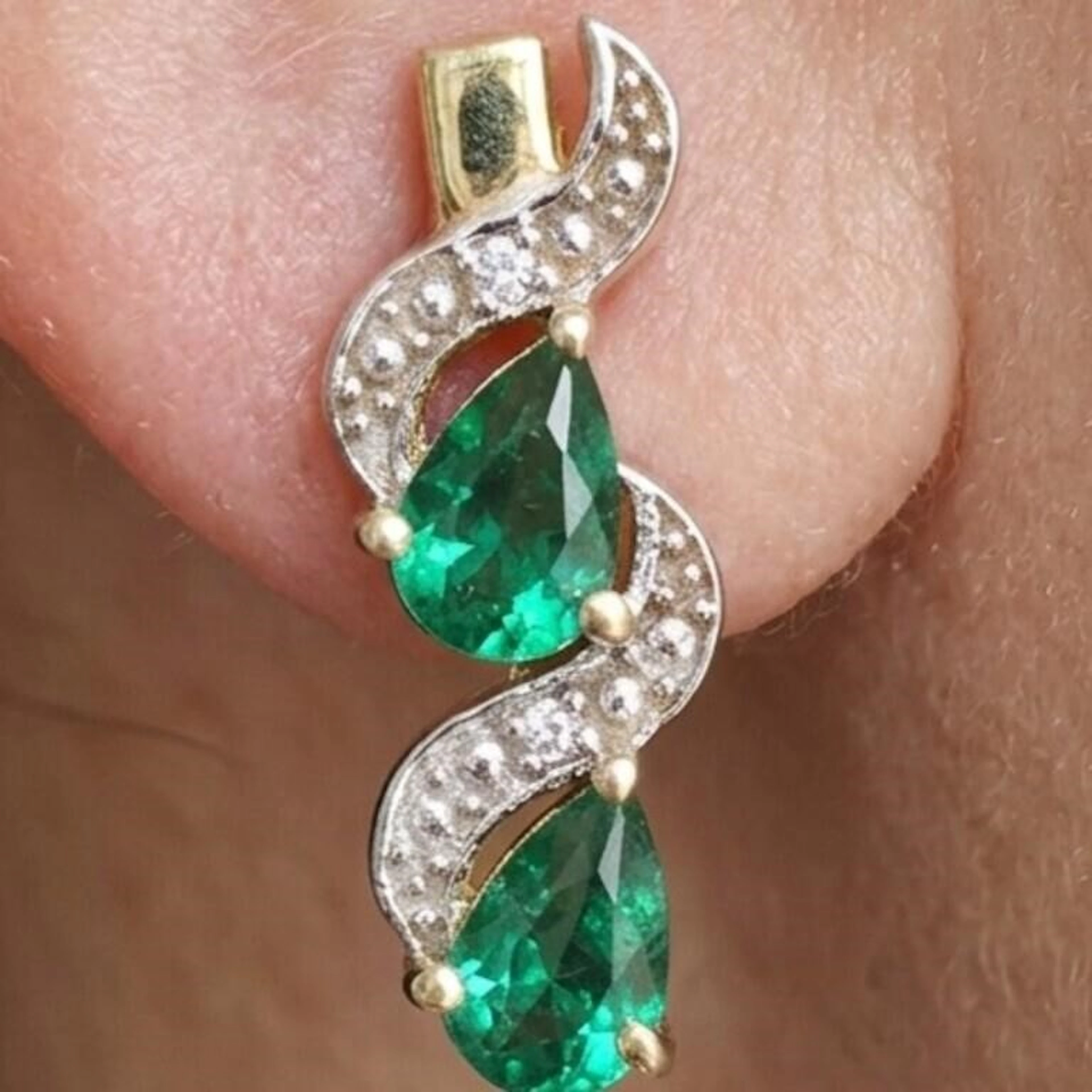 Gold-Plated Silver 3.45g Created Emerald 0.95ct Ea