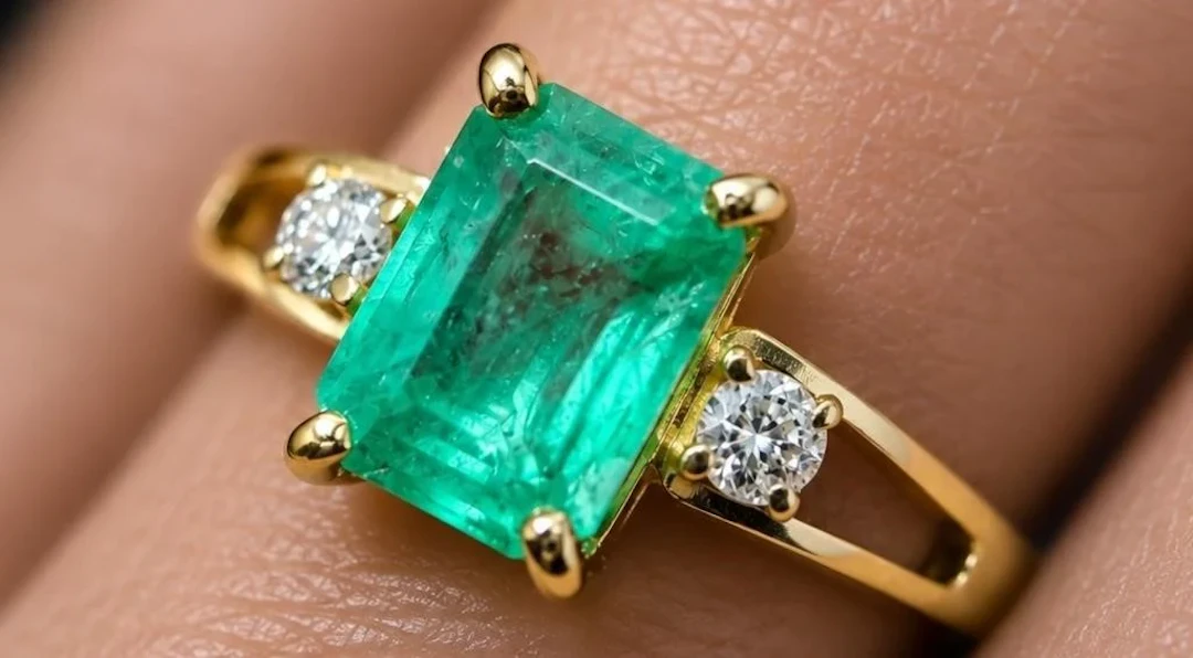 $2000, 10k(1.5g), emerald (0.95ct), diamond (0.03c
