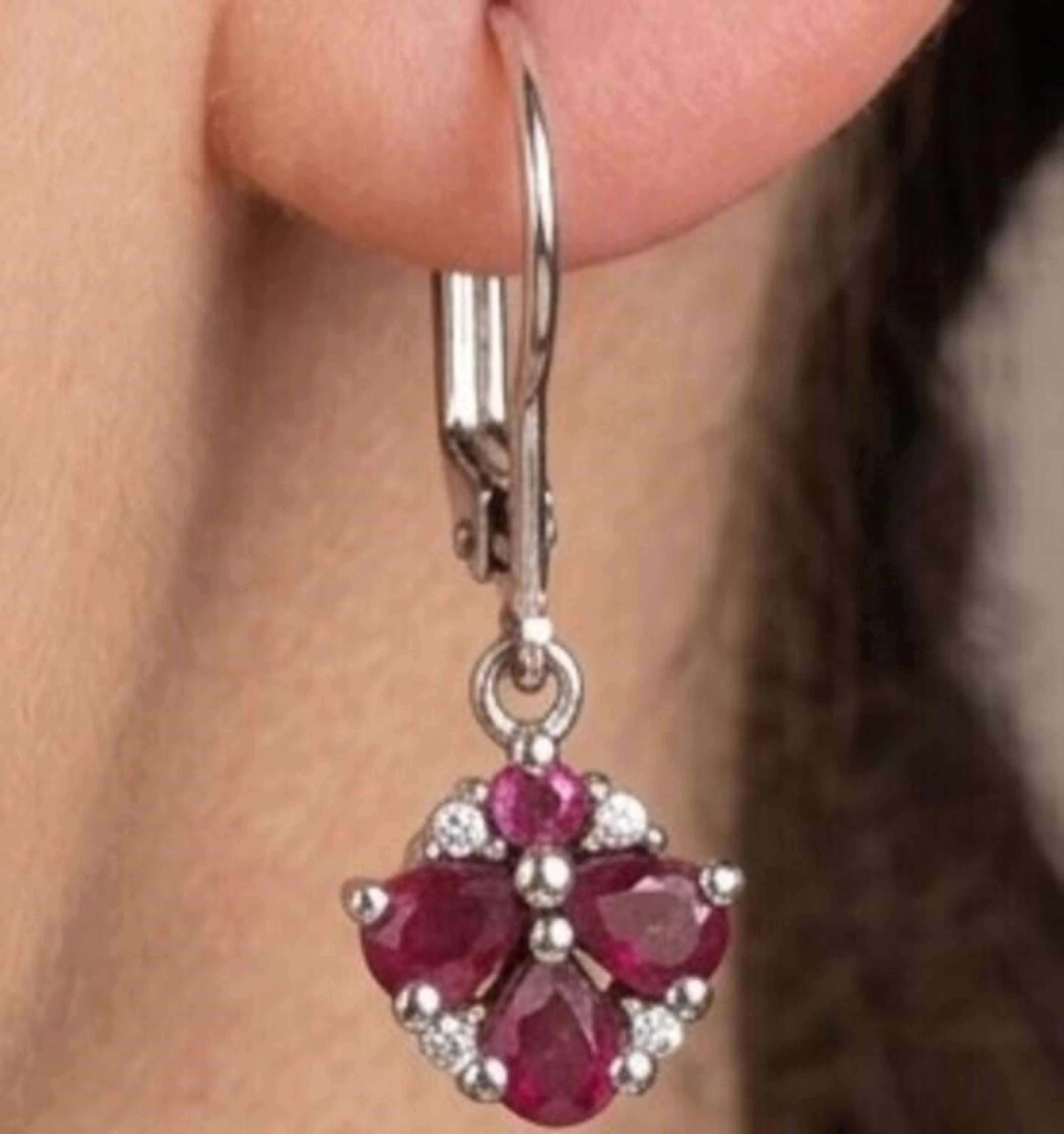 Silver 3.45g Ruby 2.15ct Earrings