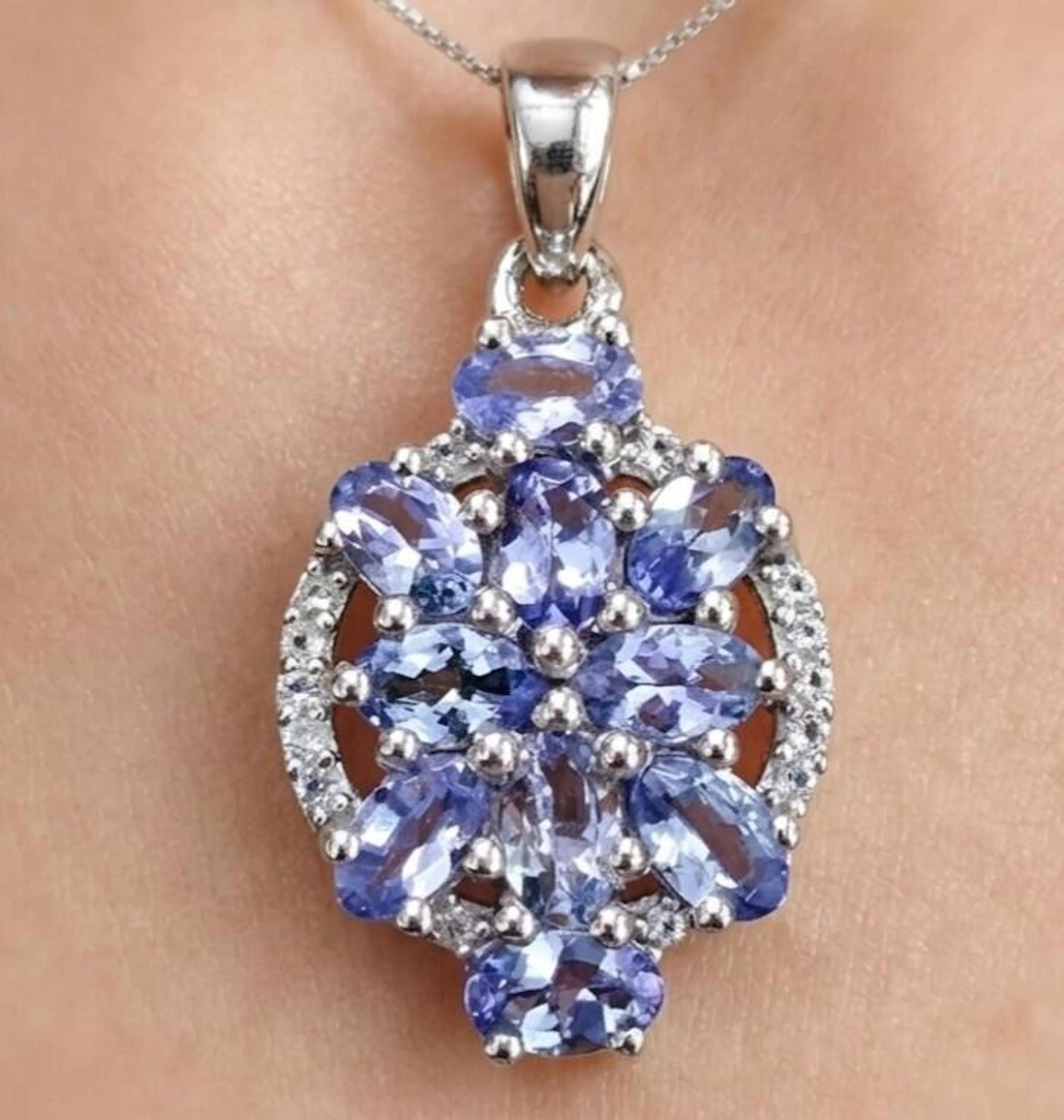 Silver 2.95g Tanzanite White Topaz 1.35ct Pendant