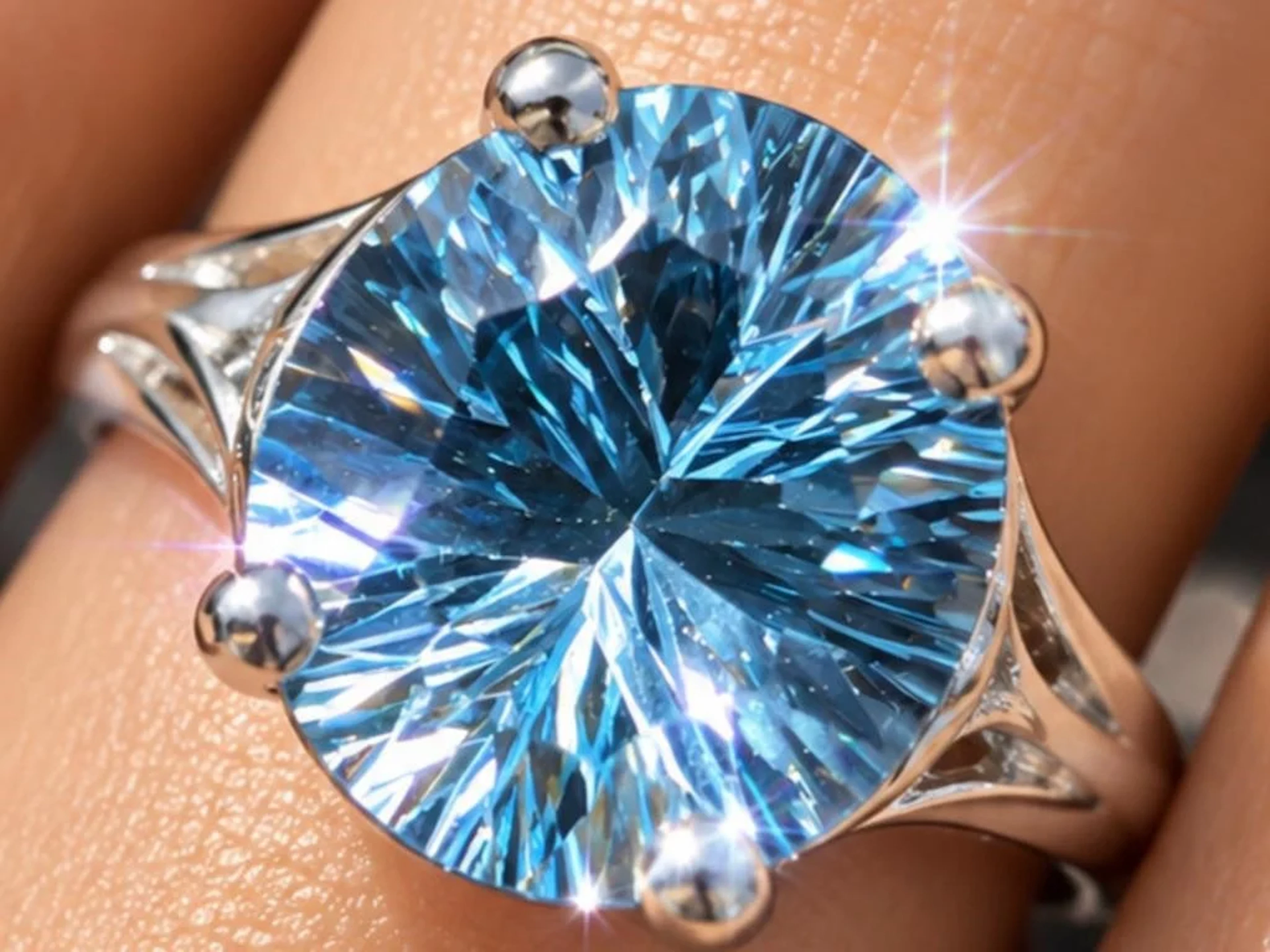 $2800, PT950(5.62g), Blue Topaz (5.2ct)Ring, size