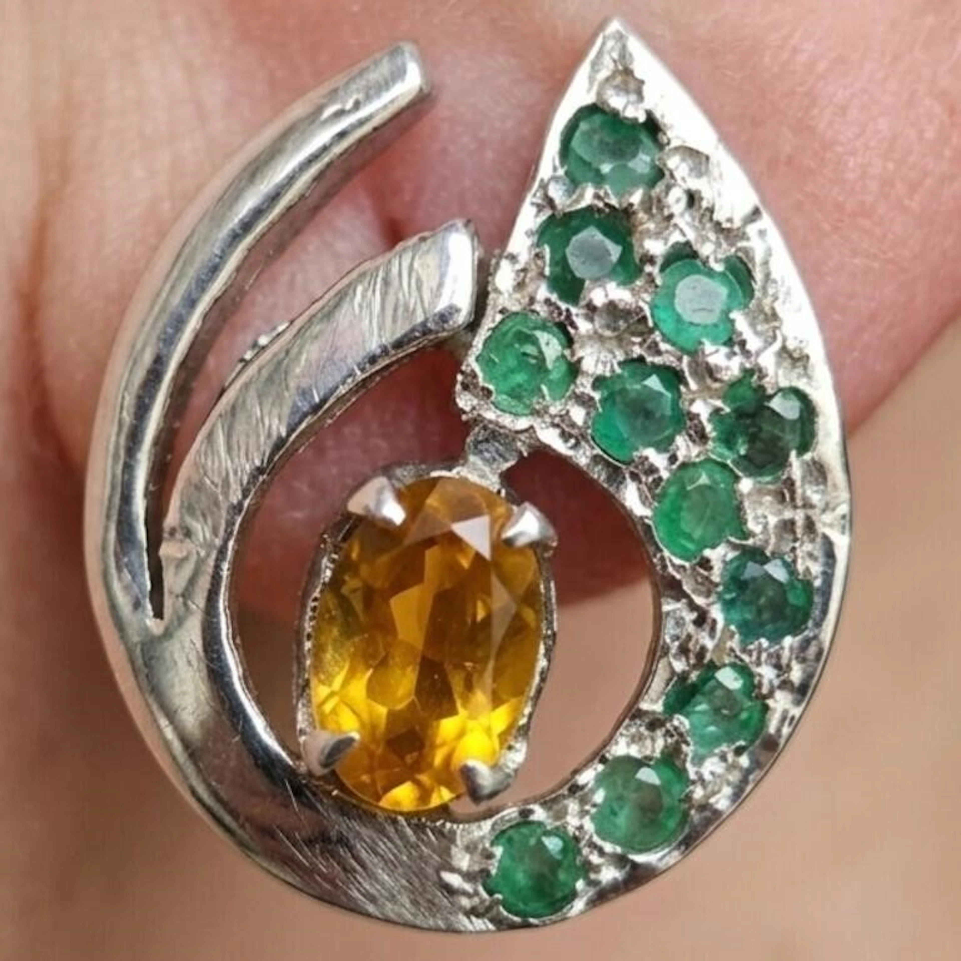 Silver 5.25g Citrine Emerald 0.95ct Earrings