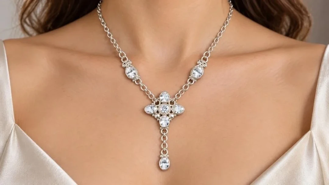 $500, silver(9.51g), cz necklace 16", retail valu