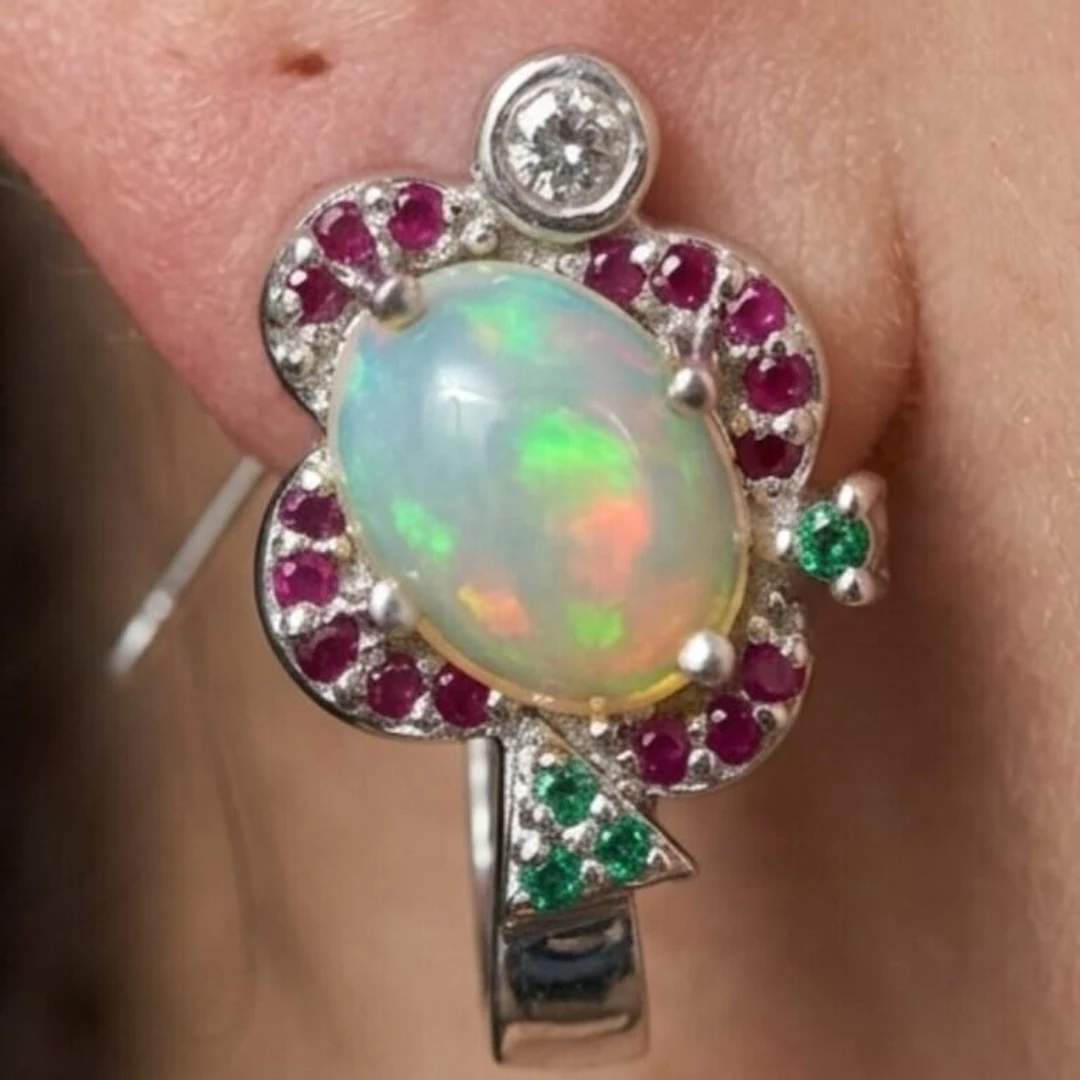 Silver 5.85g Opal Ruby 4.15ct Earrings