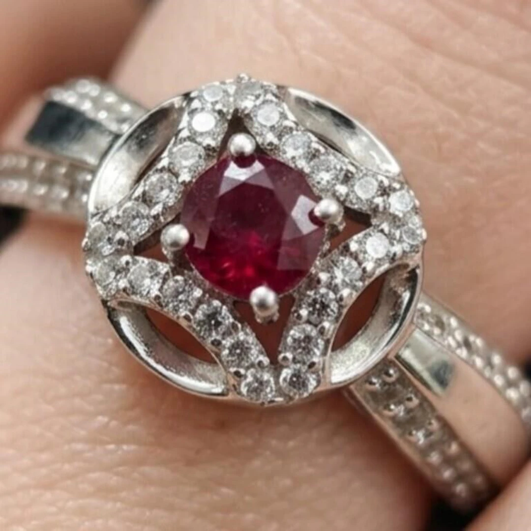 Silver 3.15g Ruby White Topaz 0.35ct Ring