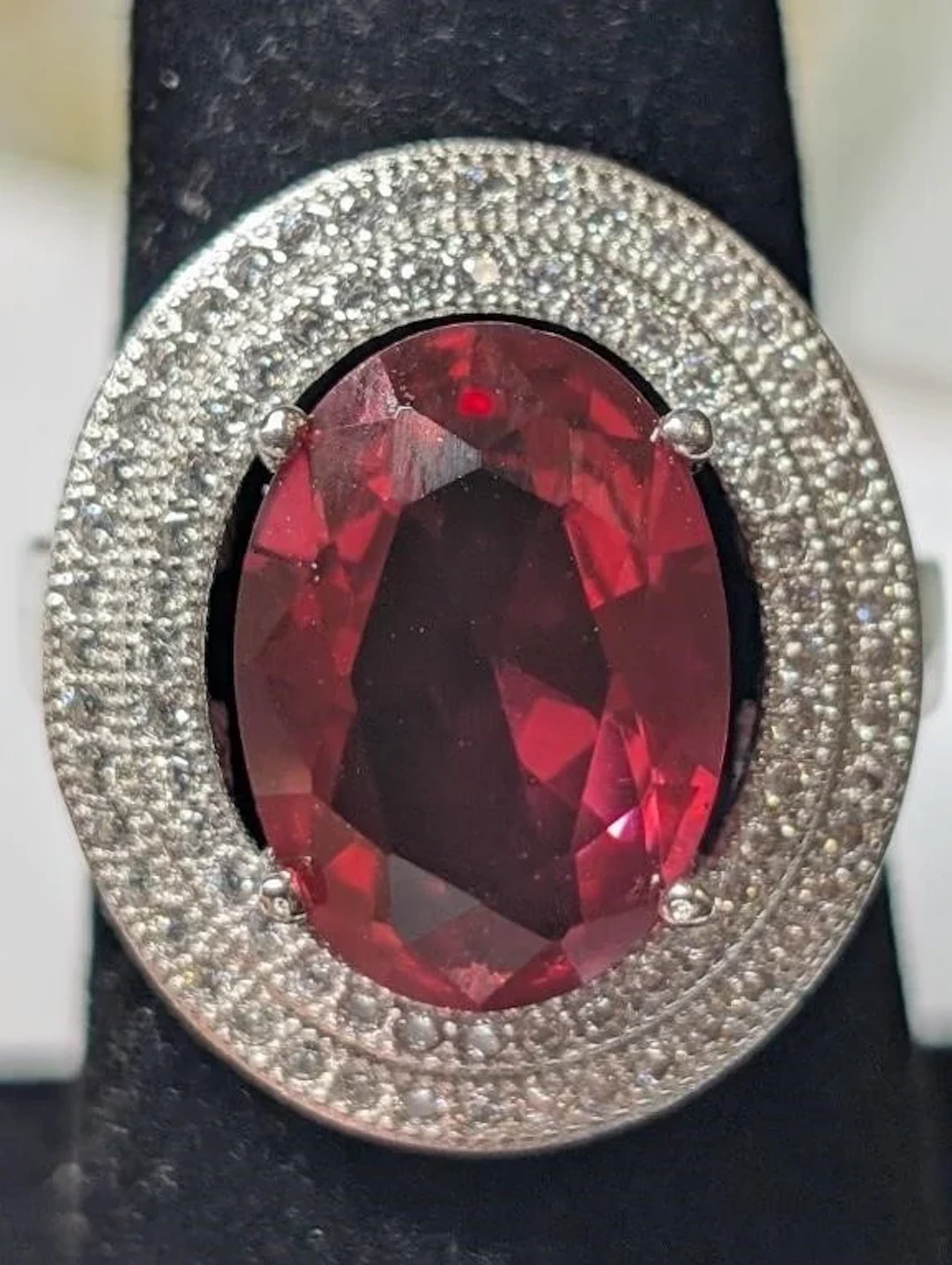 $180, Silver(7.11g), Lab Ruby&czRing, size 6, appr