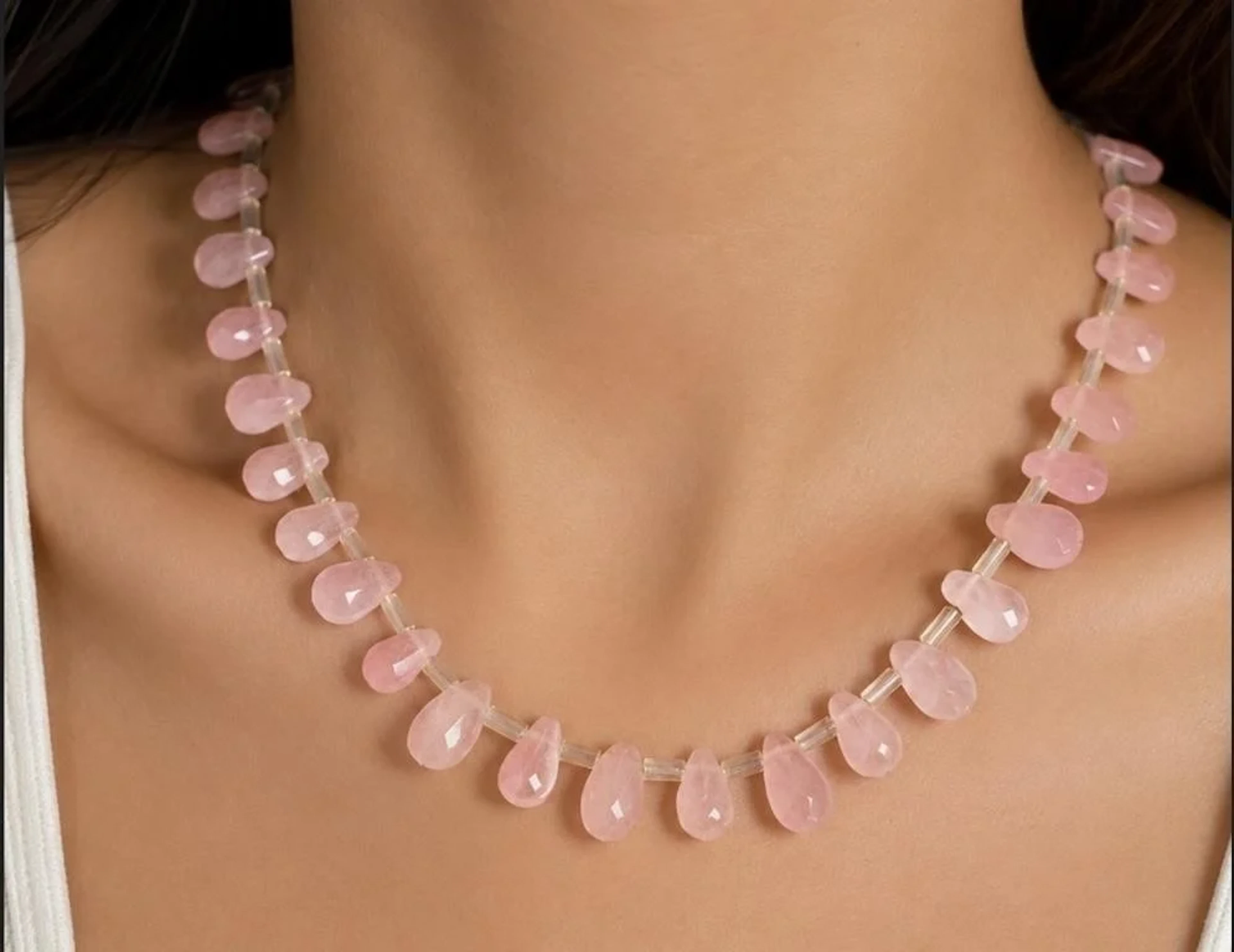 $160, rose quartz (app 50ct)necklace 18", retail