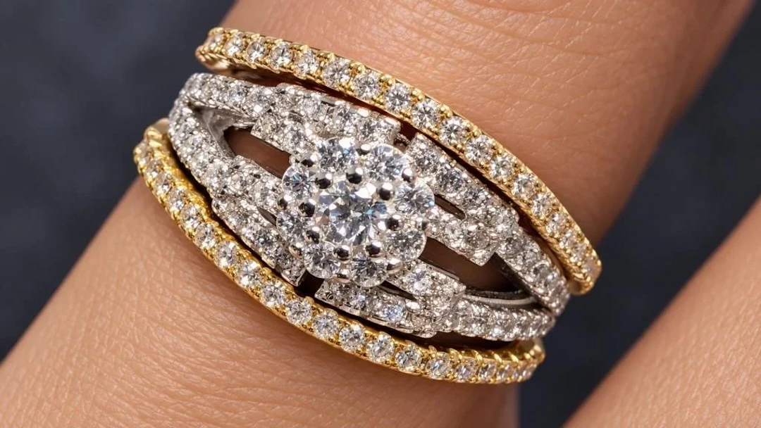 $300, silver(4.77g), three piece set cz ring, size