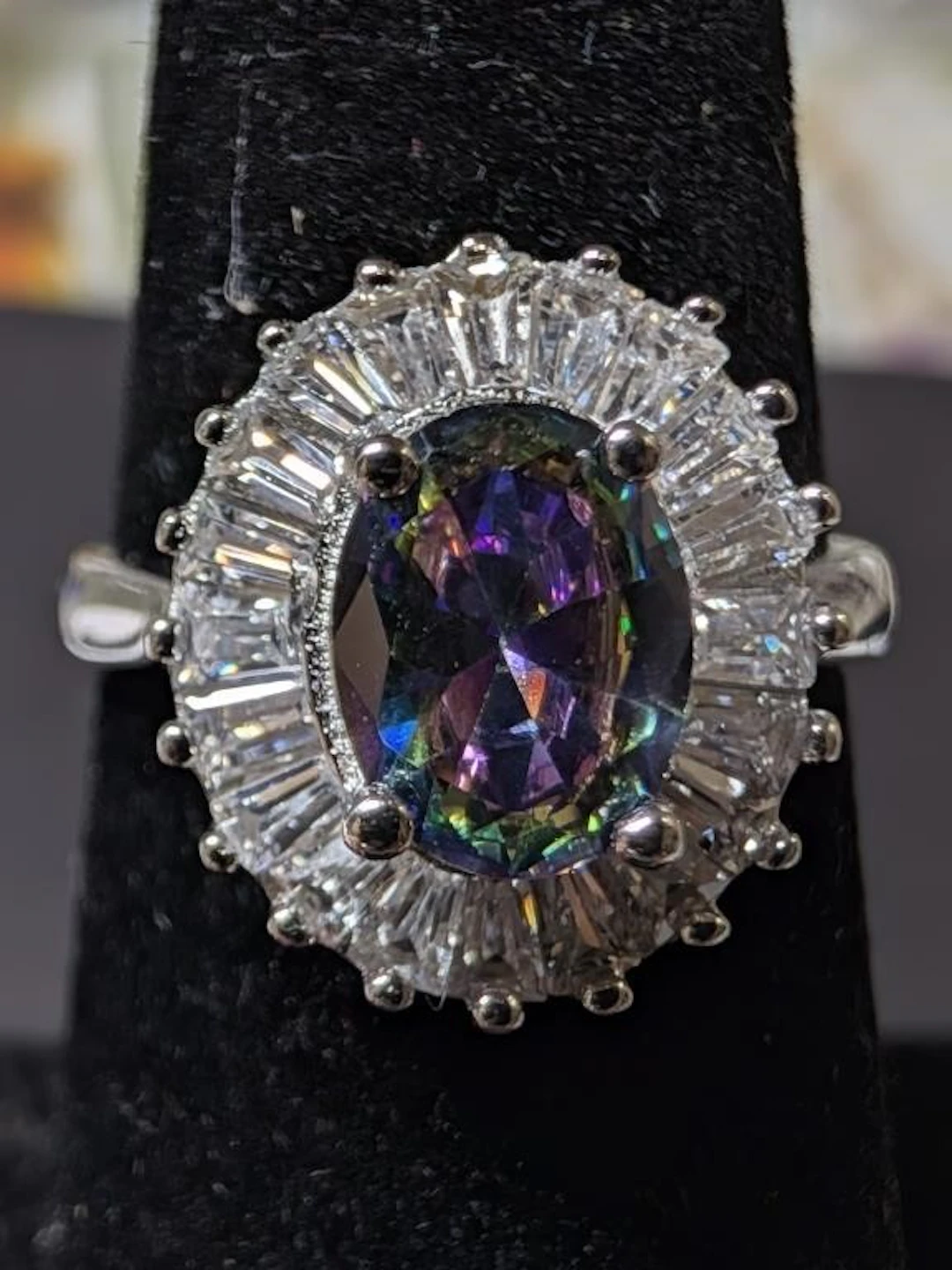 $110, Silver(4.33g), Mystic Topaz&cz (3ct)Ring, si