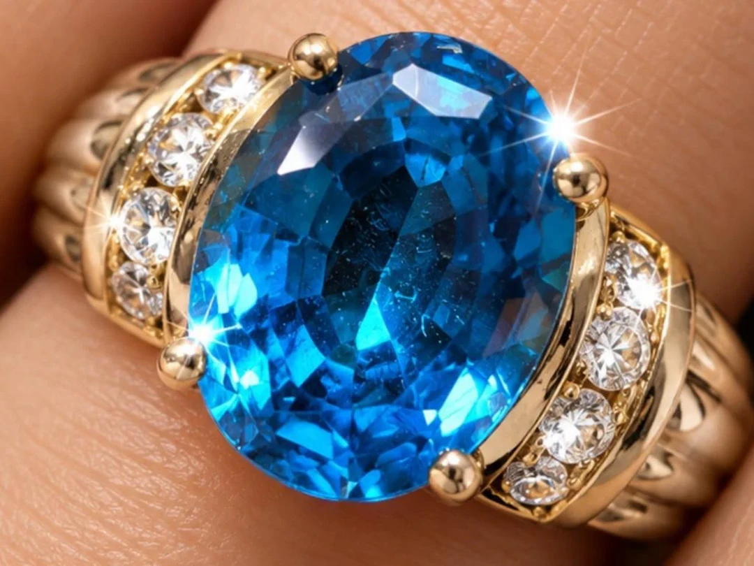 $1800, 14kt(3.9g), Blue Topaz (2ct), Diamond (0.08