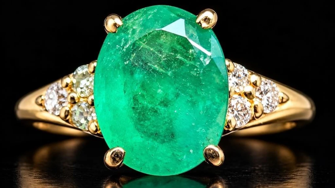 $2000, 10k(1.41g), emerald (1.3ct), lab diamond (0