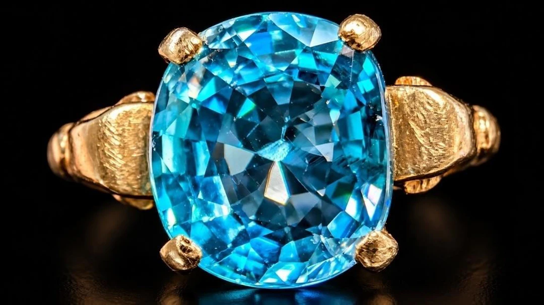 $3600, 10k(2.93g), blue zircon (4ct)ring, size 6
