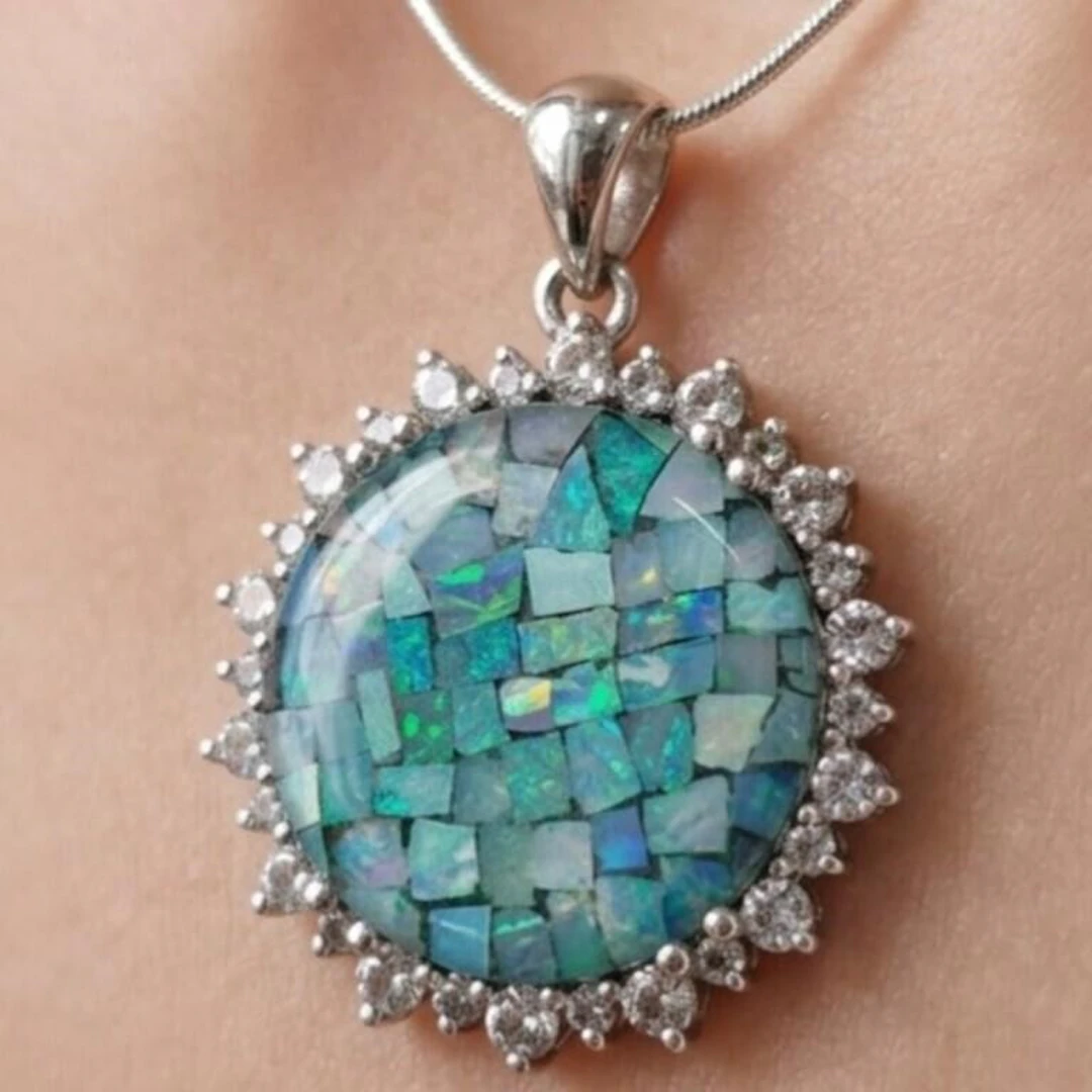 Silver 6.15g Doublet Opal Cz 3.95ct Pendant