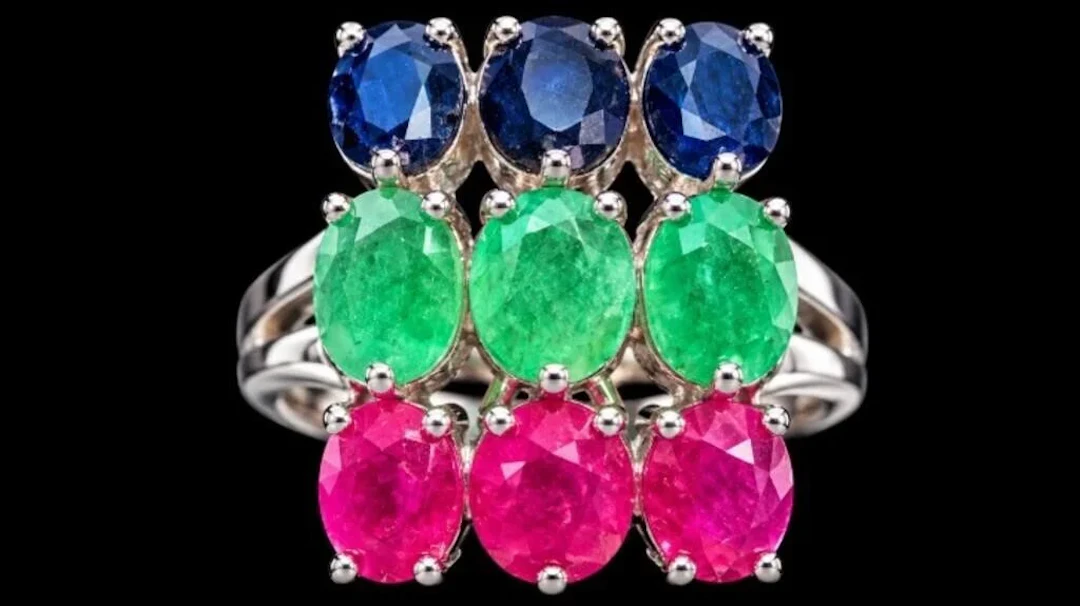 $600, silver(8.2g), ruby, emerald, sapphire (12ct)
