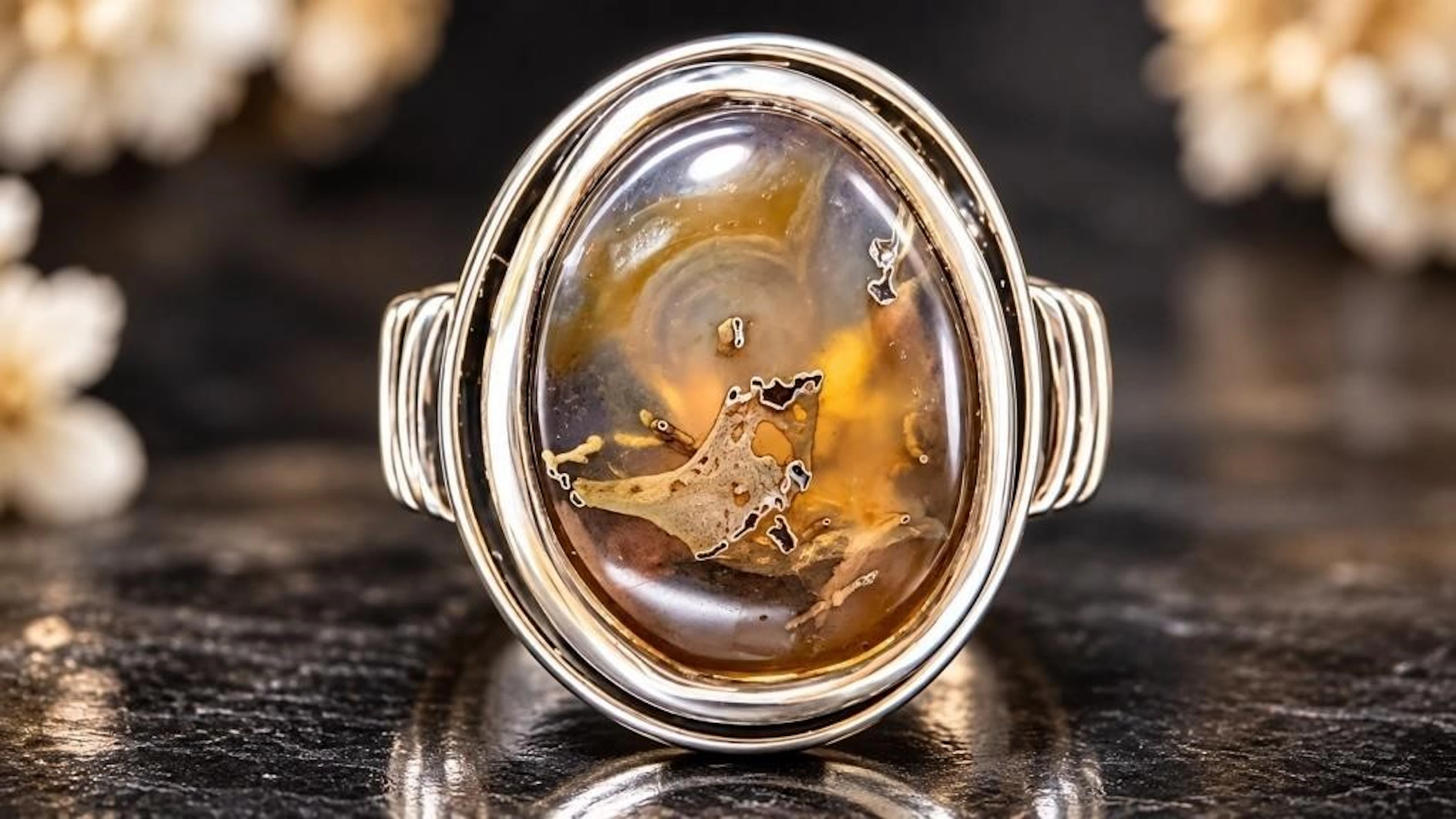 $170, Silver(6.91g), Dendritic agateRing, size 6