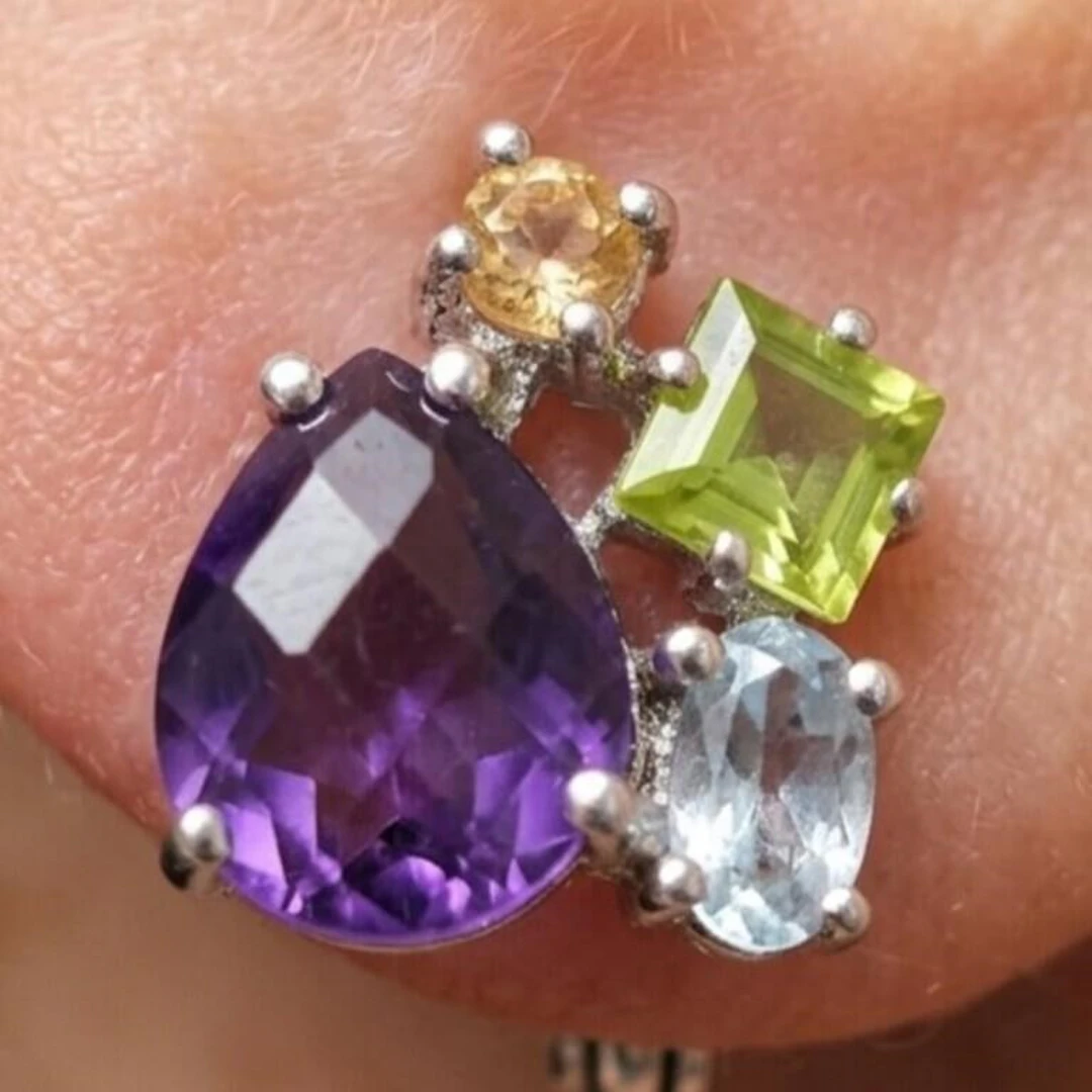 Silver 4.75g Multi Colour Gem Stone 7.75ct Earring