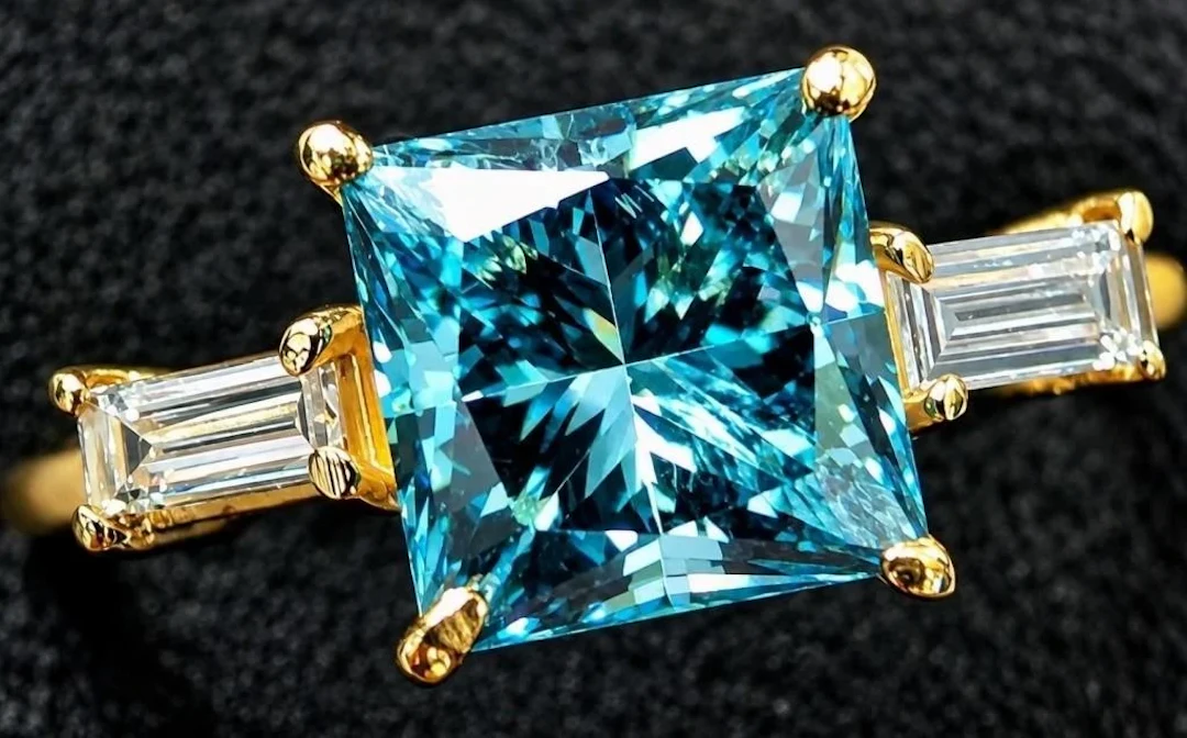$3200, 10k(1.4g), blue lab diamond (1+0.08ct)ring