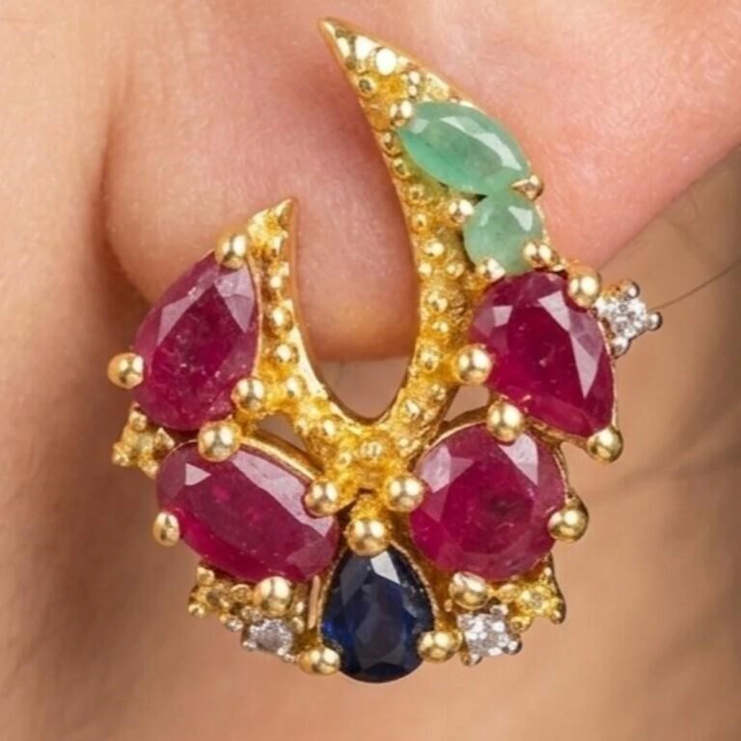 Gold-Plated Silver 5.15g Emerald Ruby Sapphire 4.3