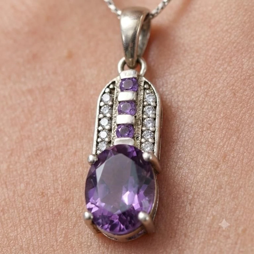 Silver 2.15g Amethyst White Topaz 1.55ct Pendant