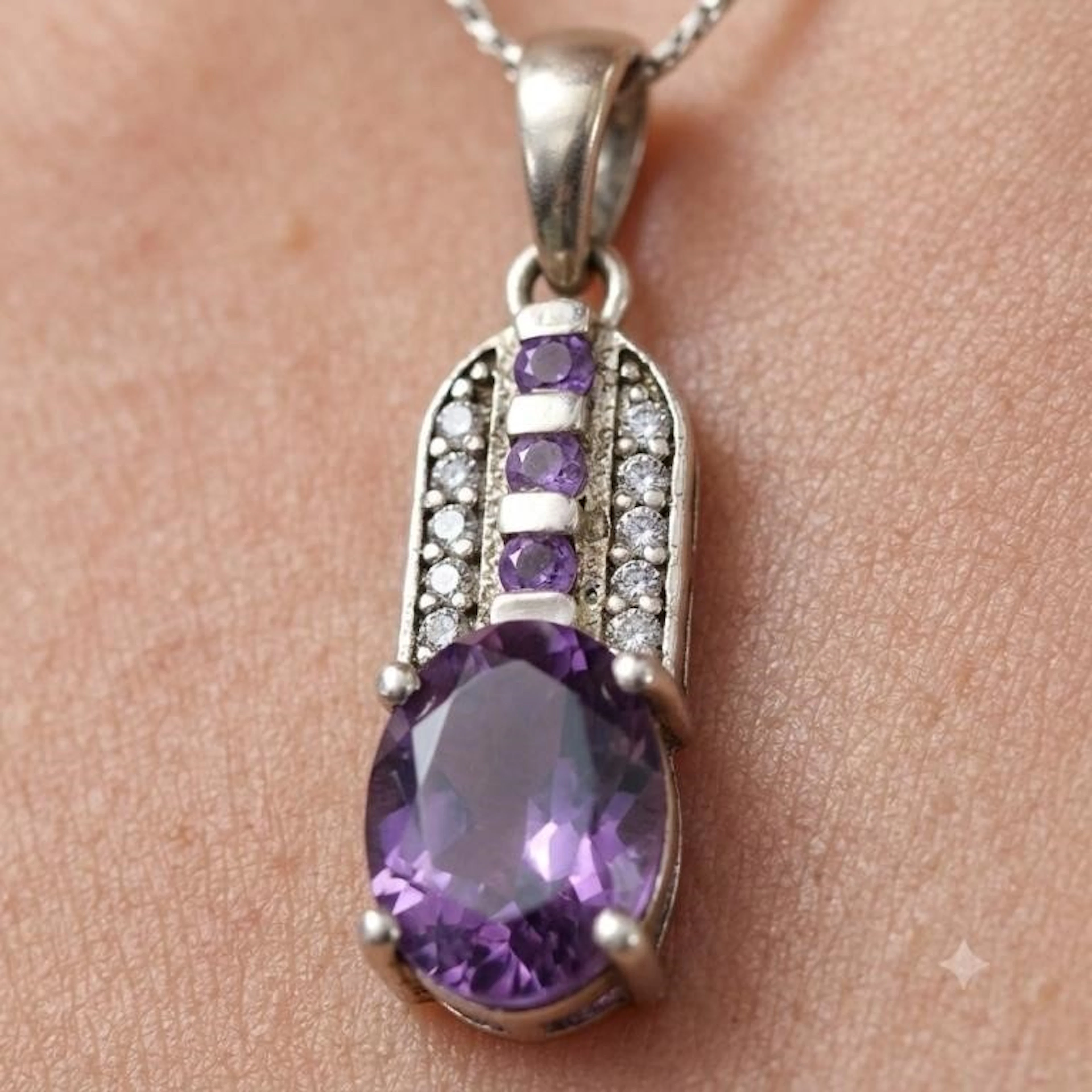 Silver 2.15g Amethyst White Topaz 1.55ct Pendant