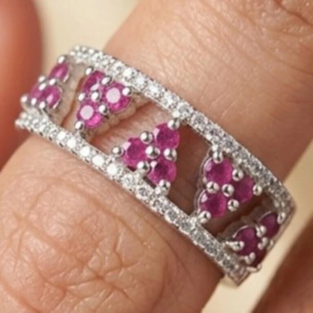 Silver 4.45g Ruby White Topaz 0.45ct Ring