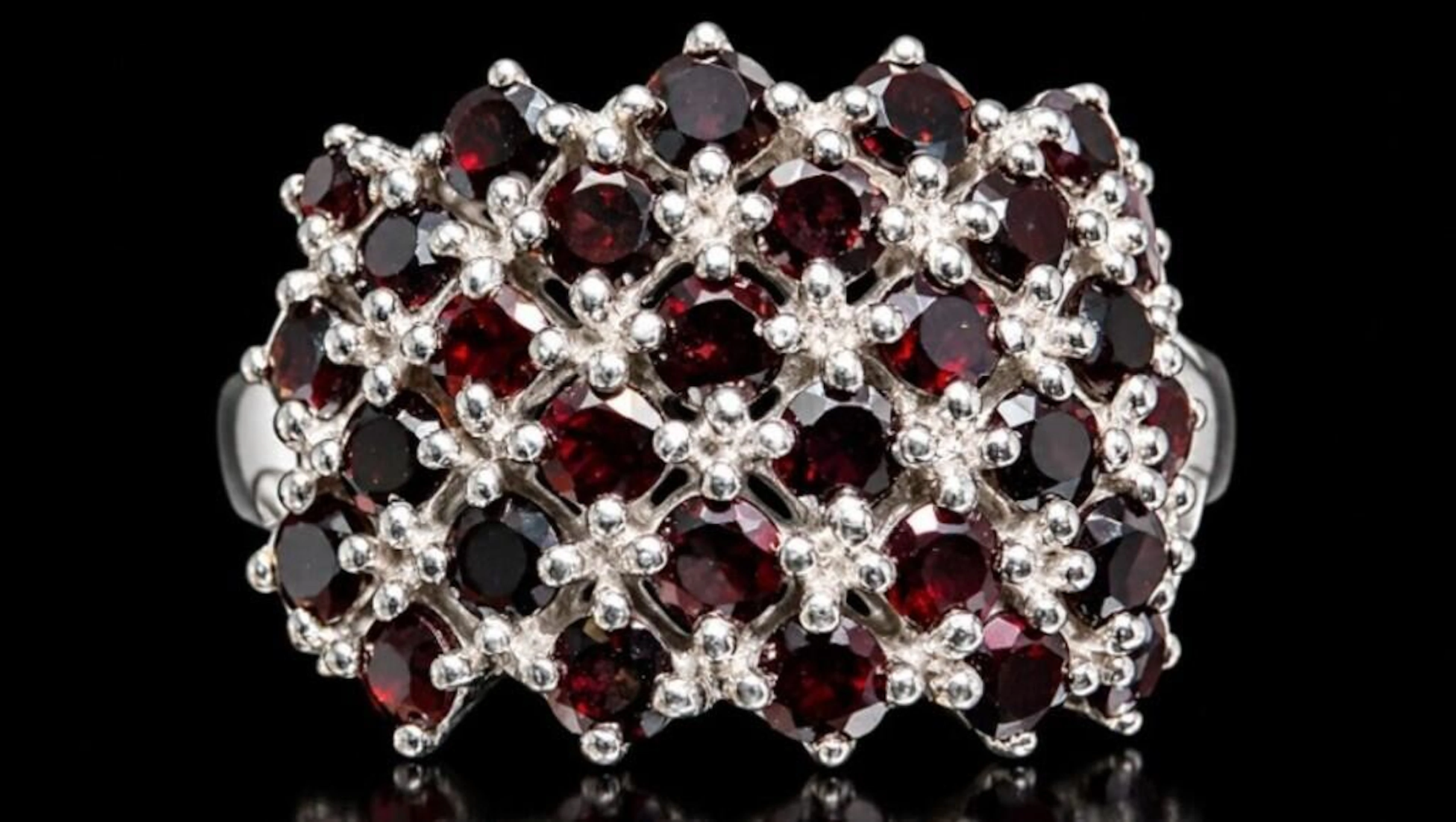 $540, silver(9g), garnet (3ct)ring, size , retail