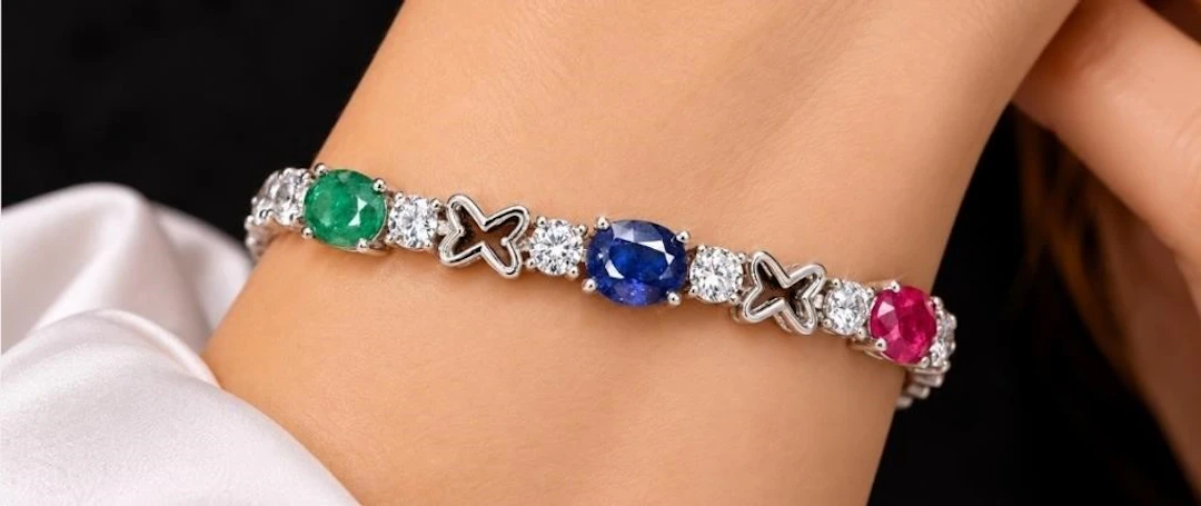 $1200, silver(15.4g), ruby, sapphire, emerald (10.