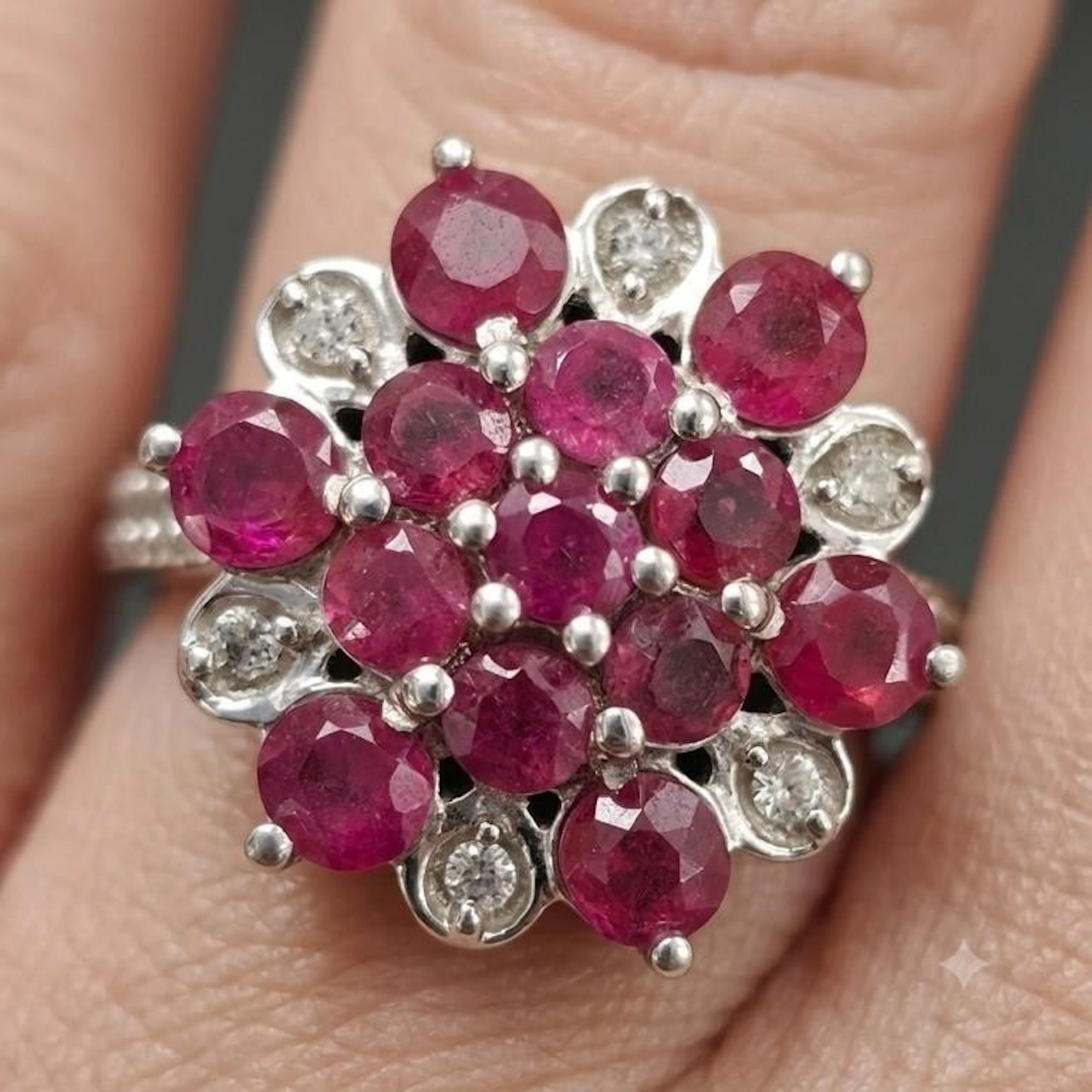 Silver 3.05g Ruby White Topaz 1.35ct Ring