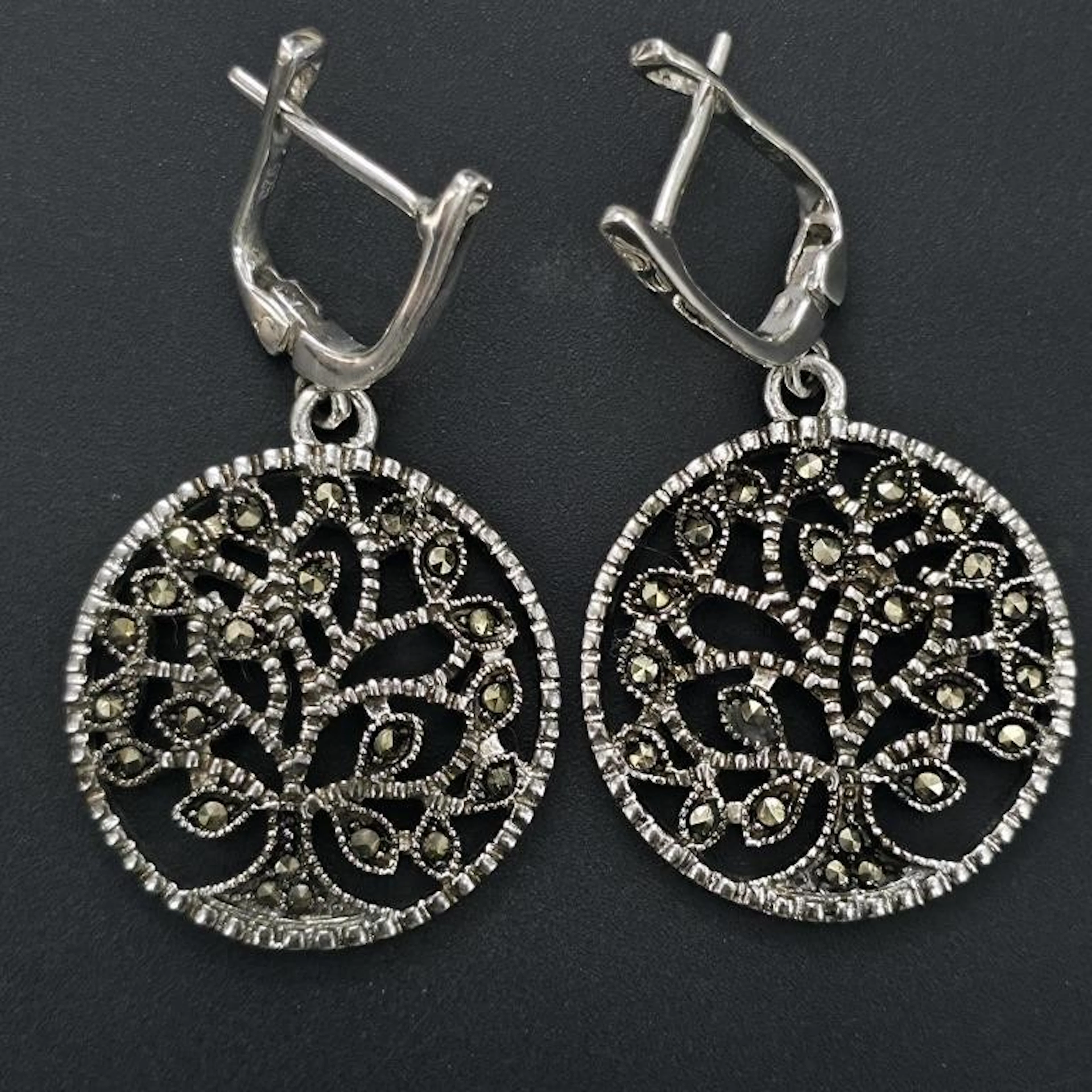 Silver 6.95g Marcasite 0.45ct Earrings
