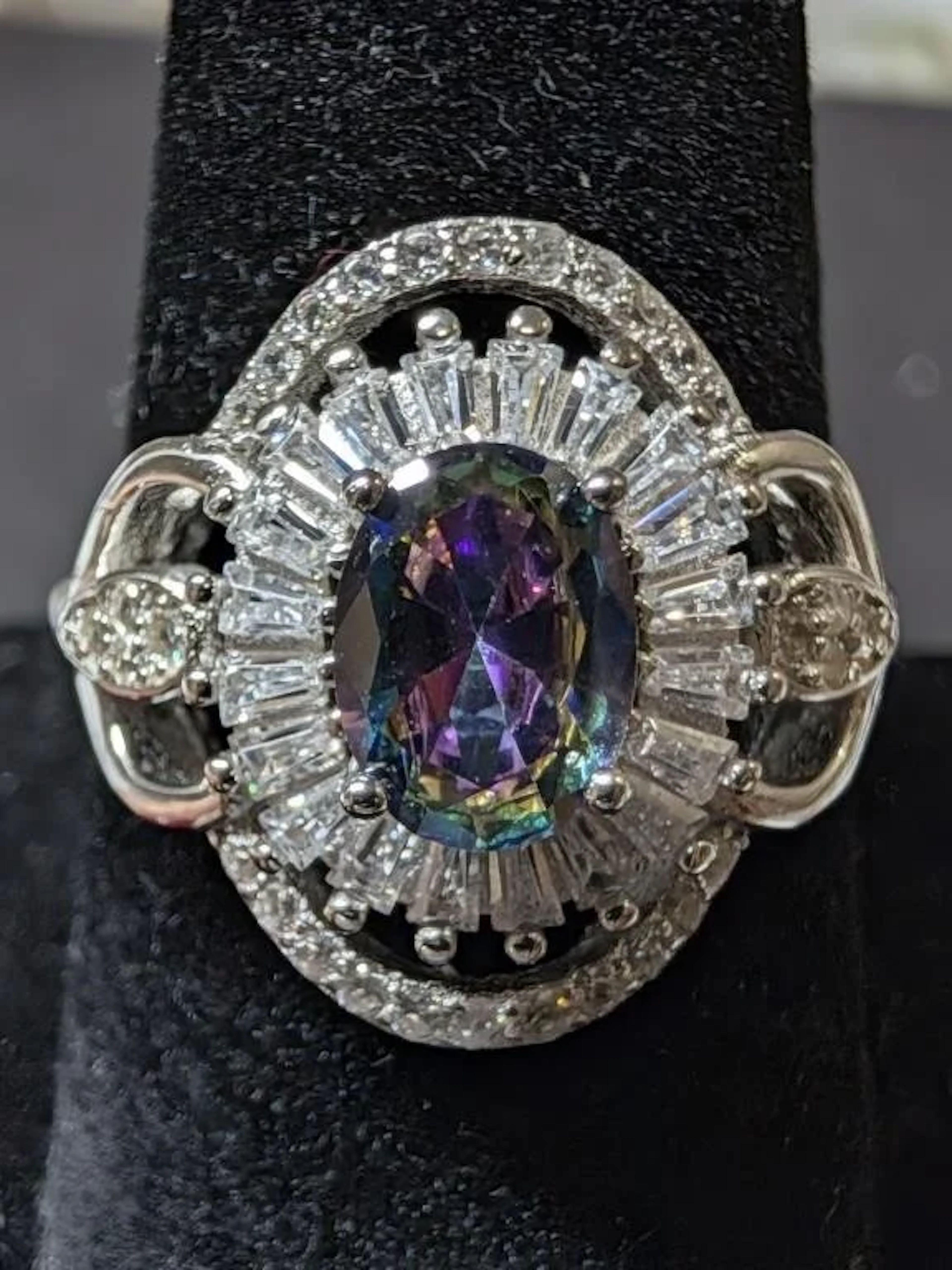 $130, Silver(5.05g), Mystic Topaz&cz (3ct)Ring, si
