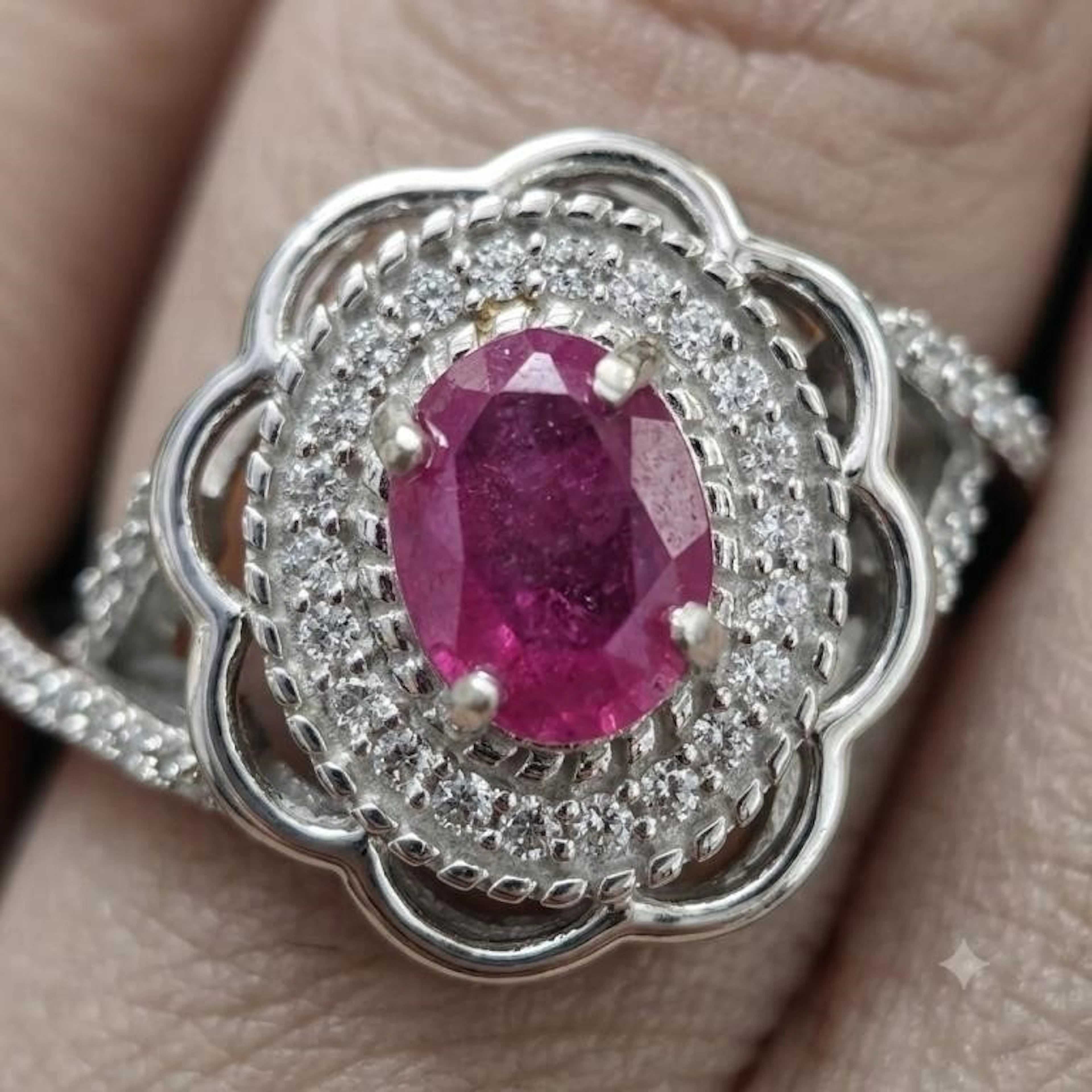 Silver 4.05g Ruby White Topaz 1.35ct Ring