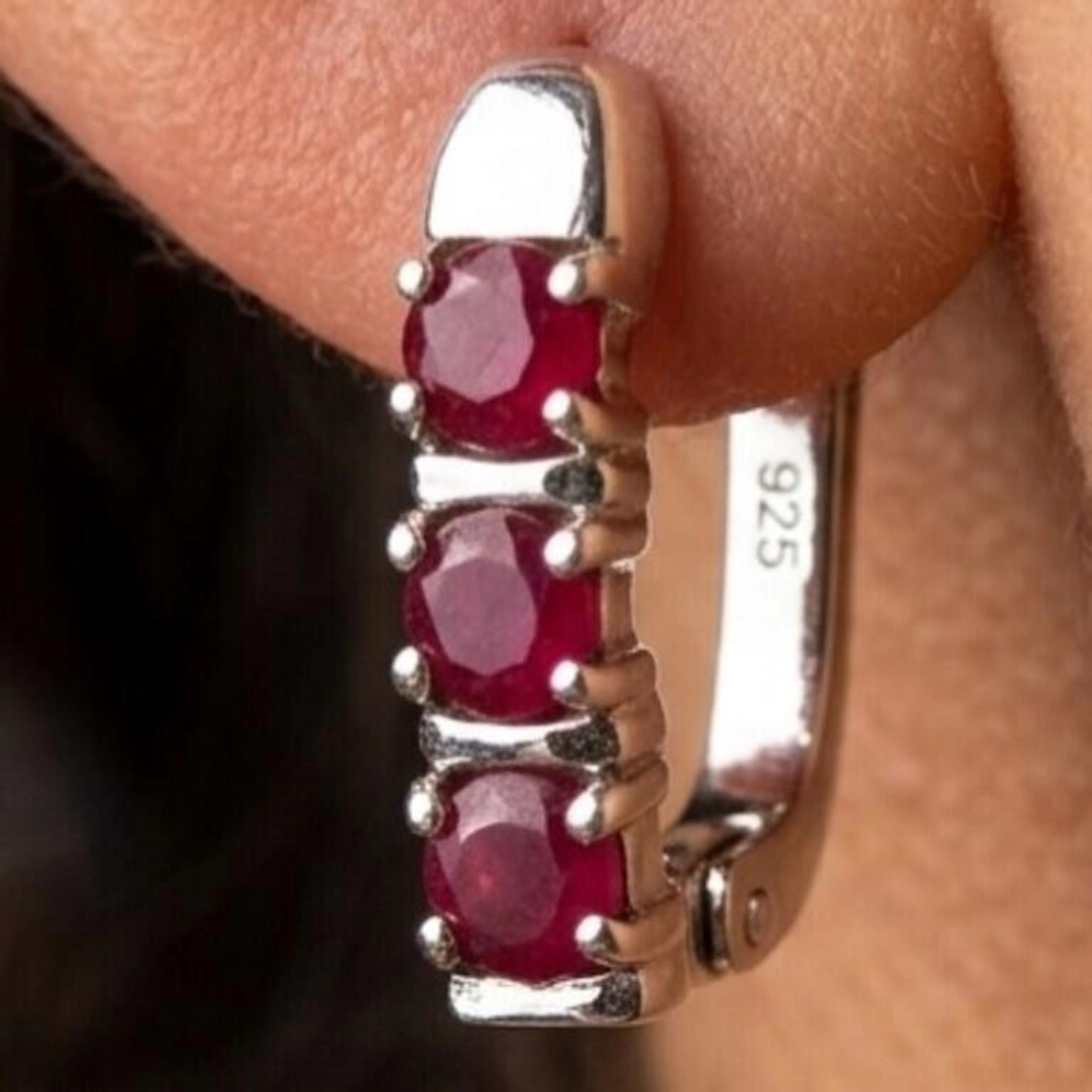 Silver 3.55g Ruby 0.95ct Earrings