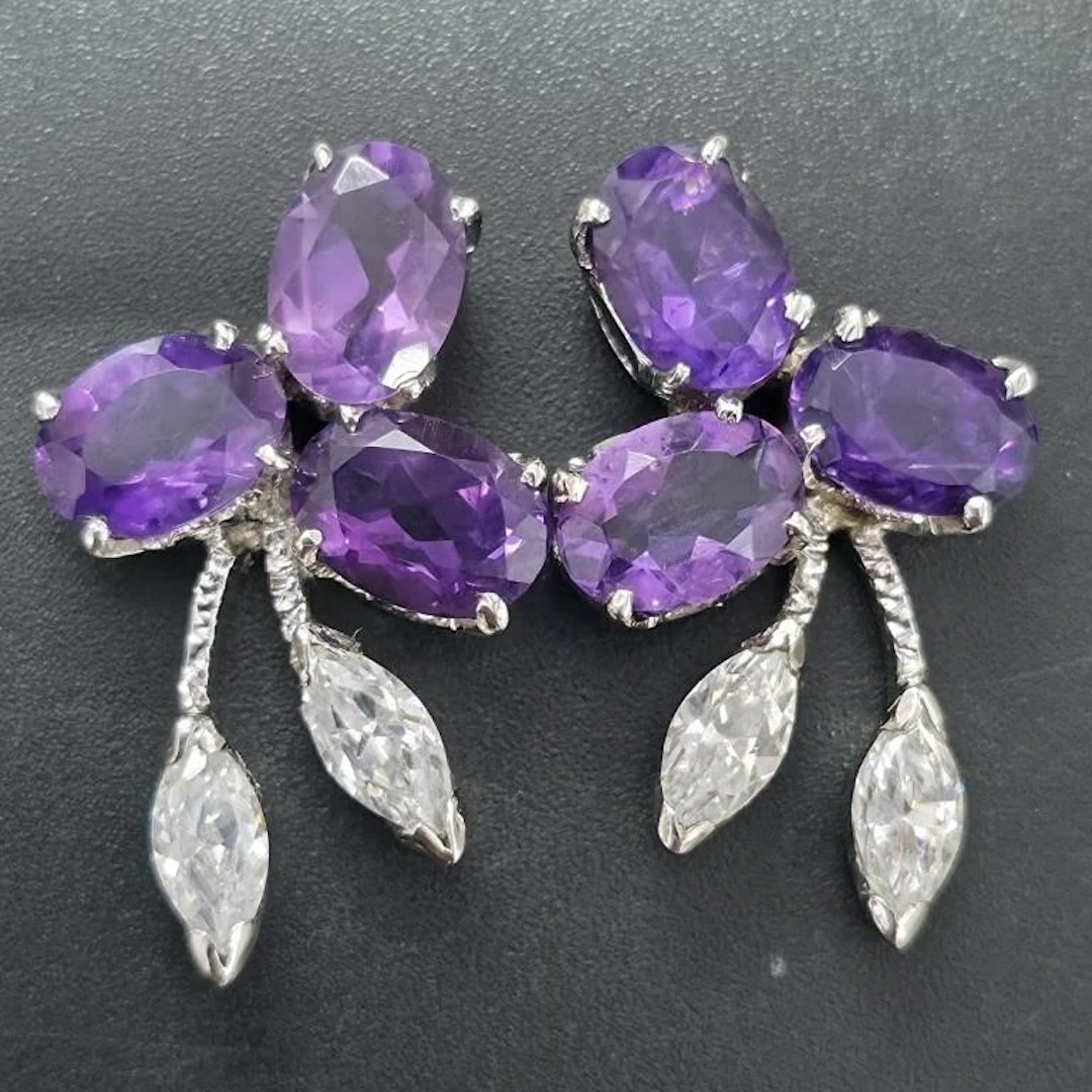 Silver 4.85g Amethyst White Topaz 5.65ct Earrings