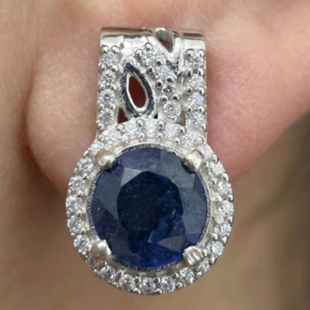 Silver 5.35g Blue Sapphire White Topaz 3.75ct Earr
