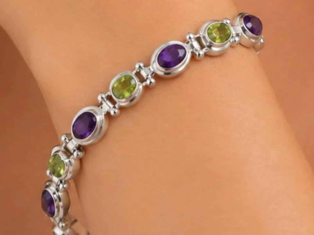 $900, Silver(29.95g), Amethyst&PeridotBracelet,8"