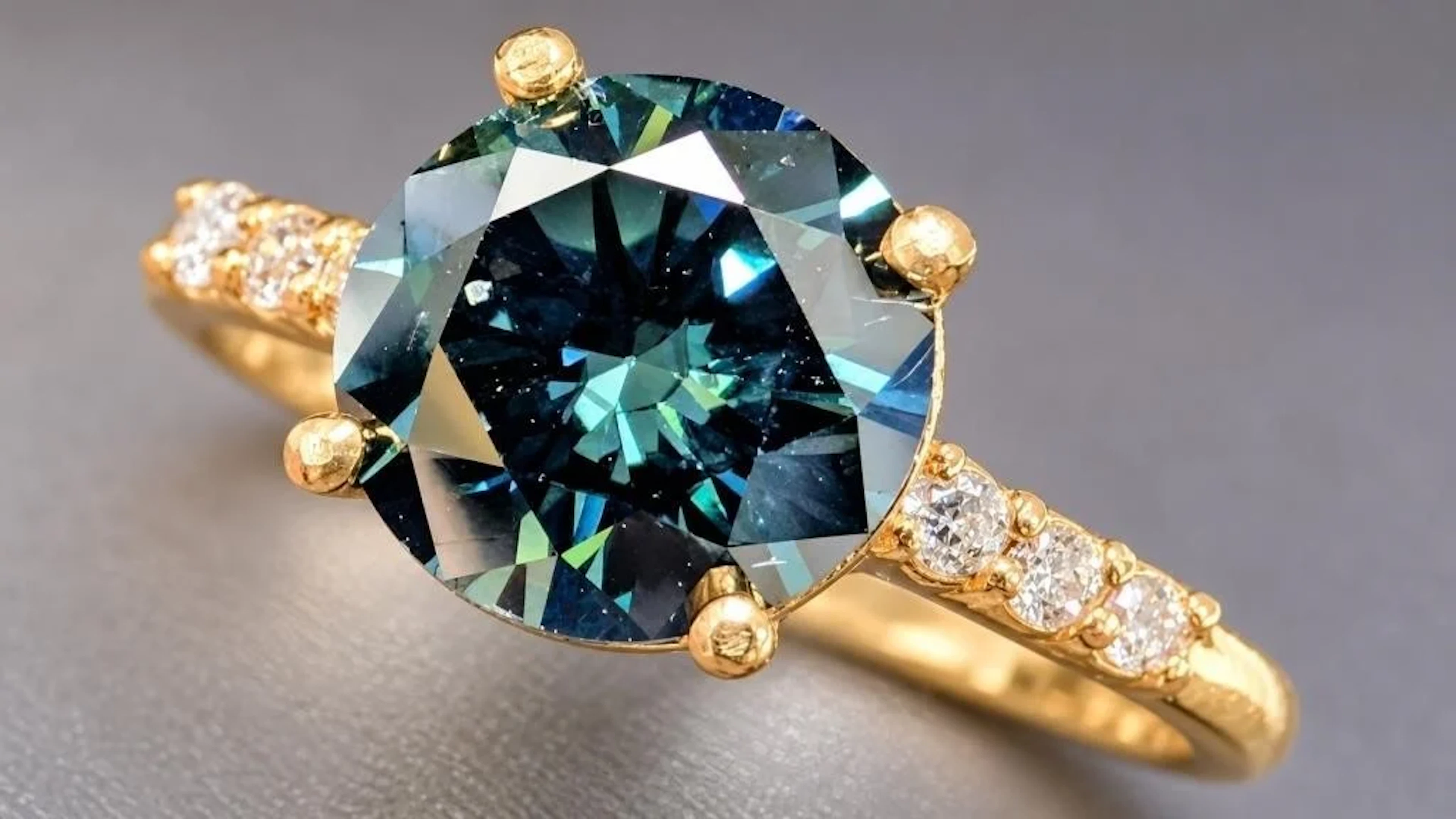 $4800, 10k(2g), blue lab diamond (1.7+0.06ct)ring