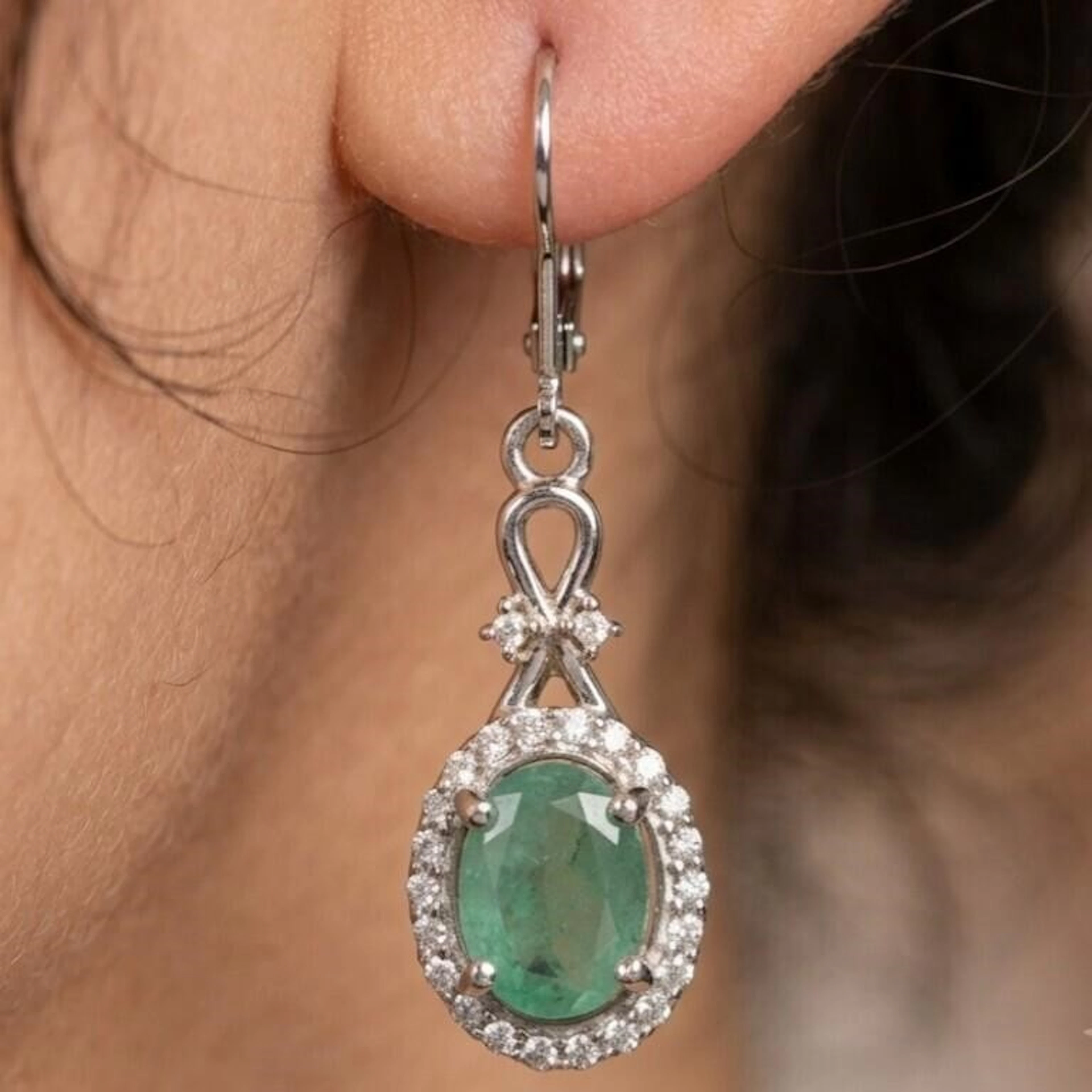 Silver 3.95g Emerald White Topaz 2.55ct Earrings