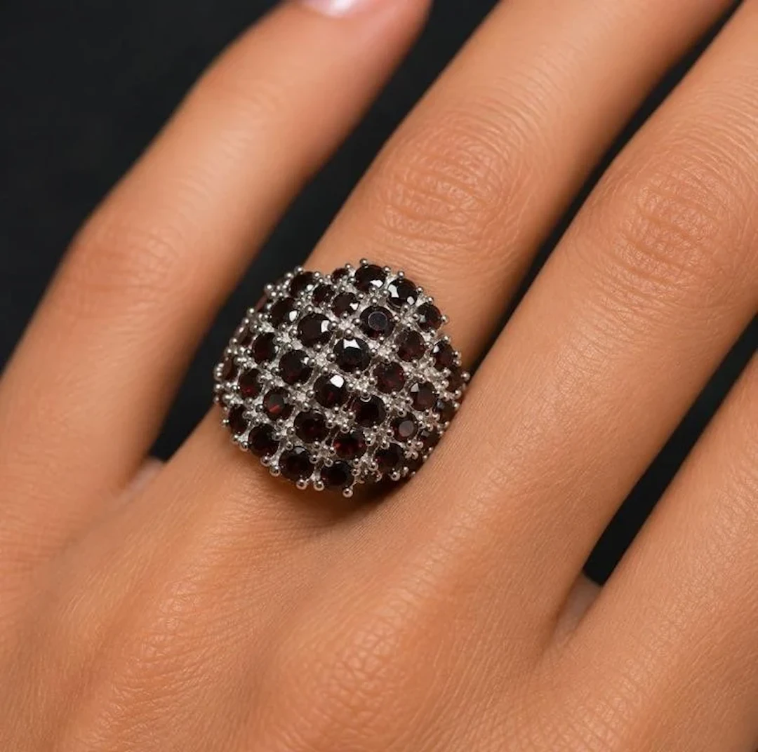 $800, silver(10.15g), garnet (2.8ct)ring, size 8