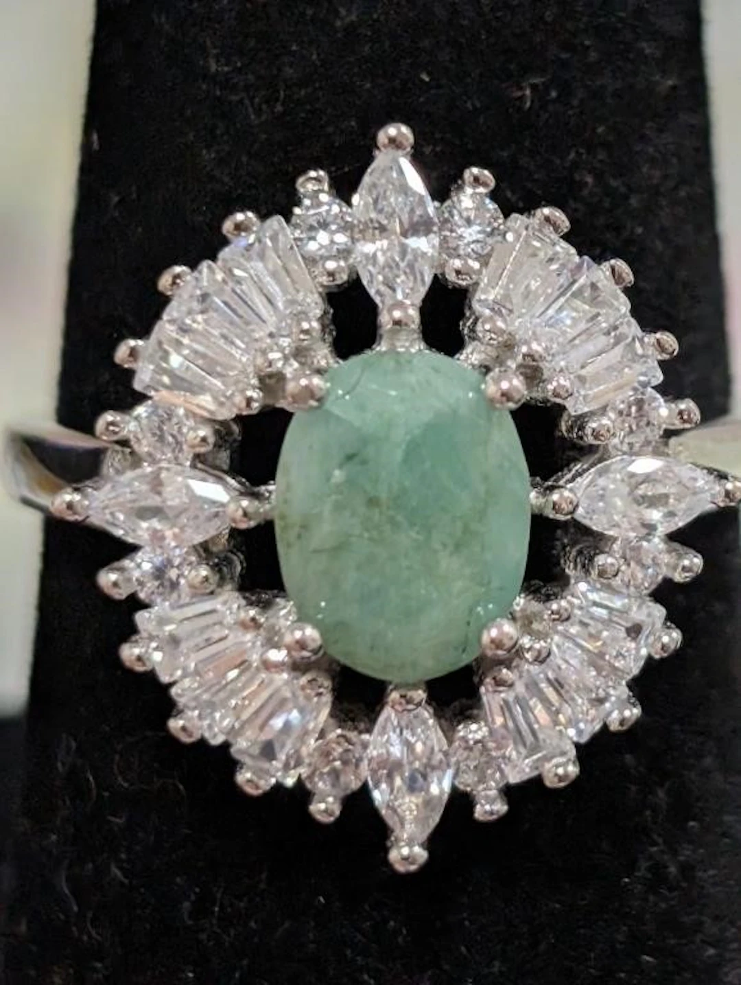 $130, Silver(4.16g), Emerald&cz (1.5ct)Ring, size