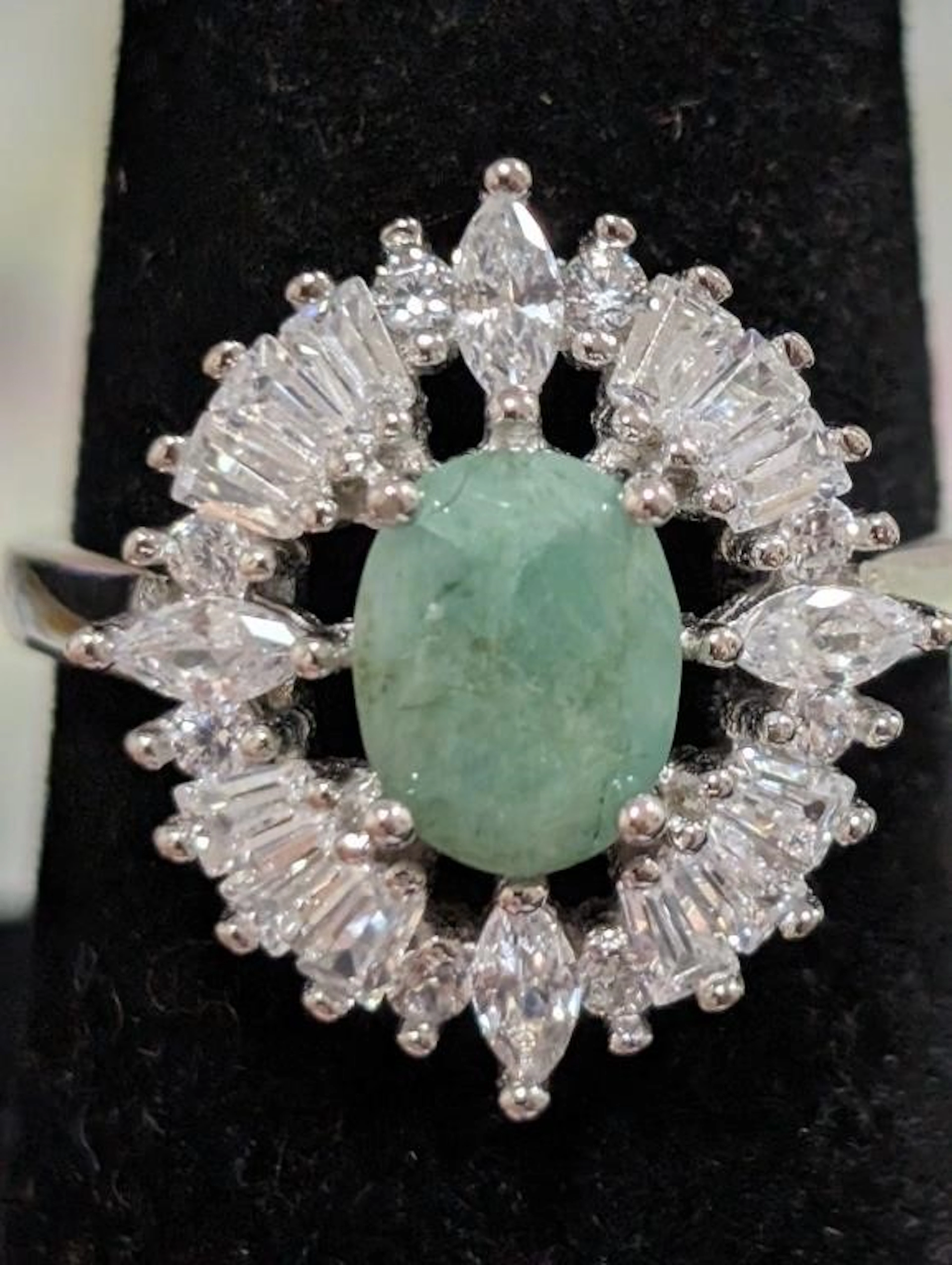 $130, Silver(4.16g), Emerald&cz (1.5ct)Ring, size