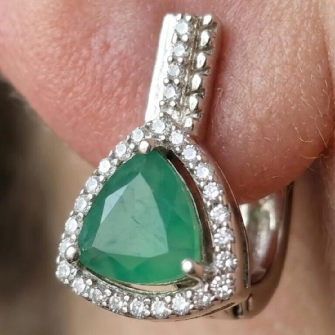Silver 4.75g Green Onyx Cz 2.45ct Earrings