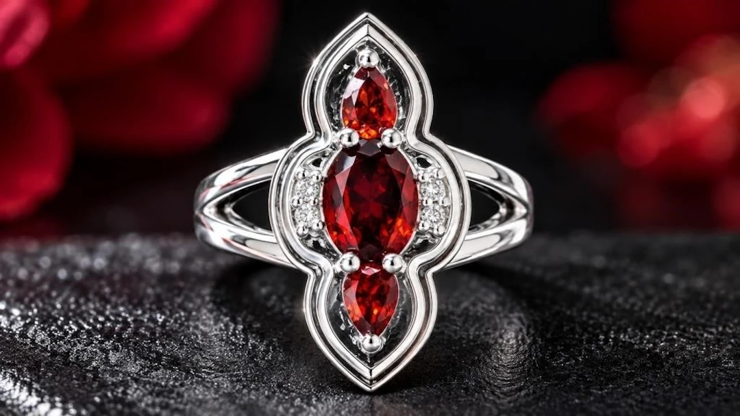 $120, Silver(4.67g), GarnetRing, size 7, appraised