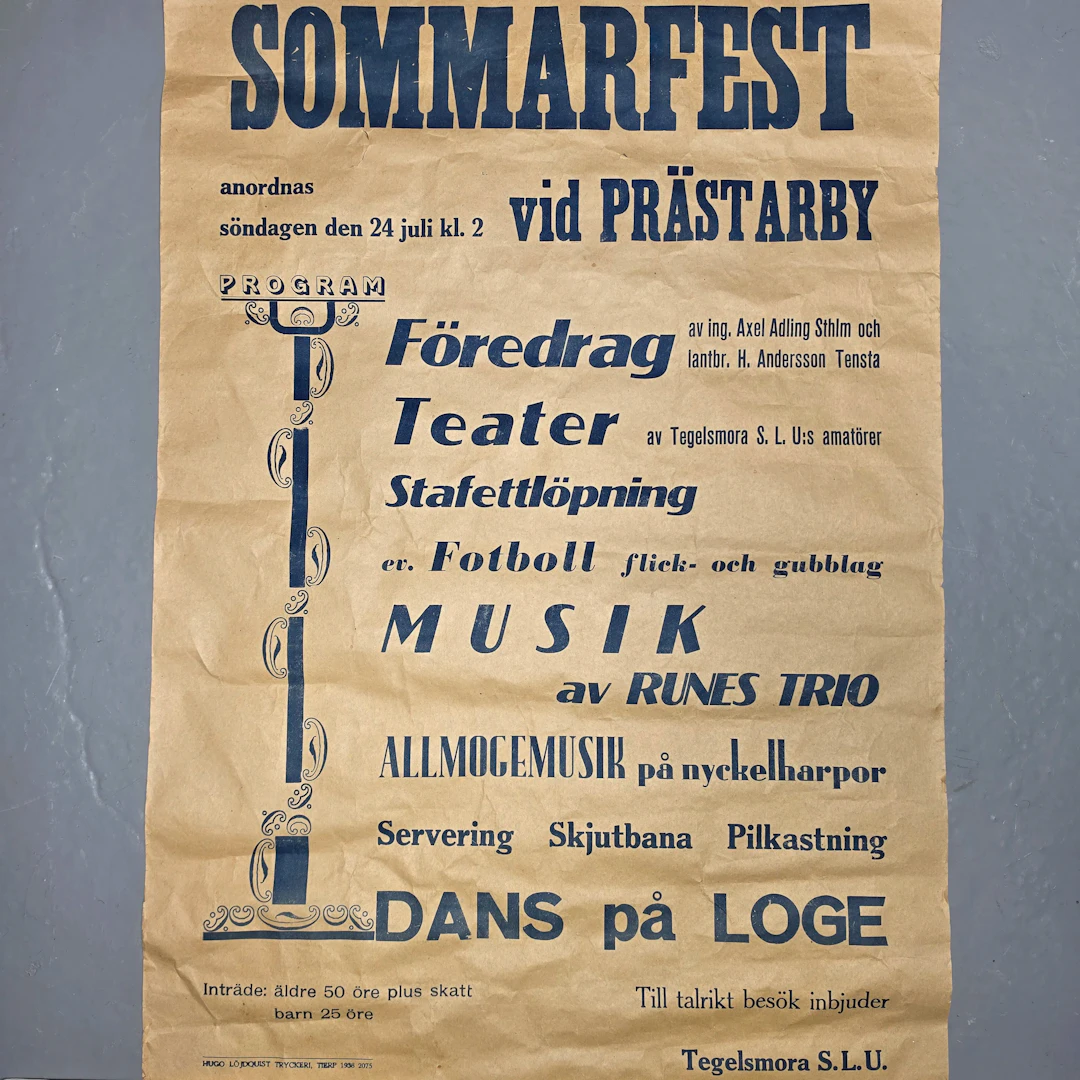 Affisch / Poster "SOMMARFEST VID PRÄSTARBY" – Tegelsmora S.L.U. 1934
