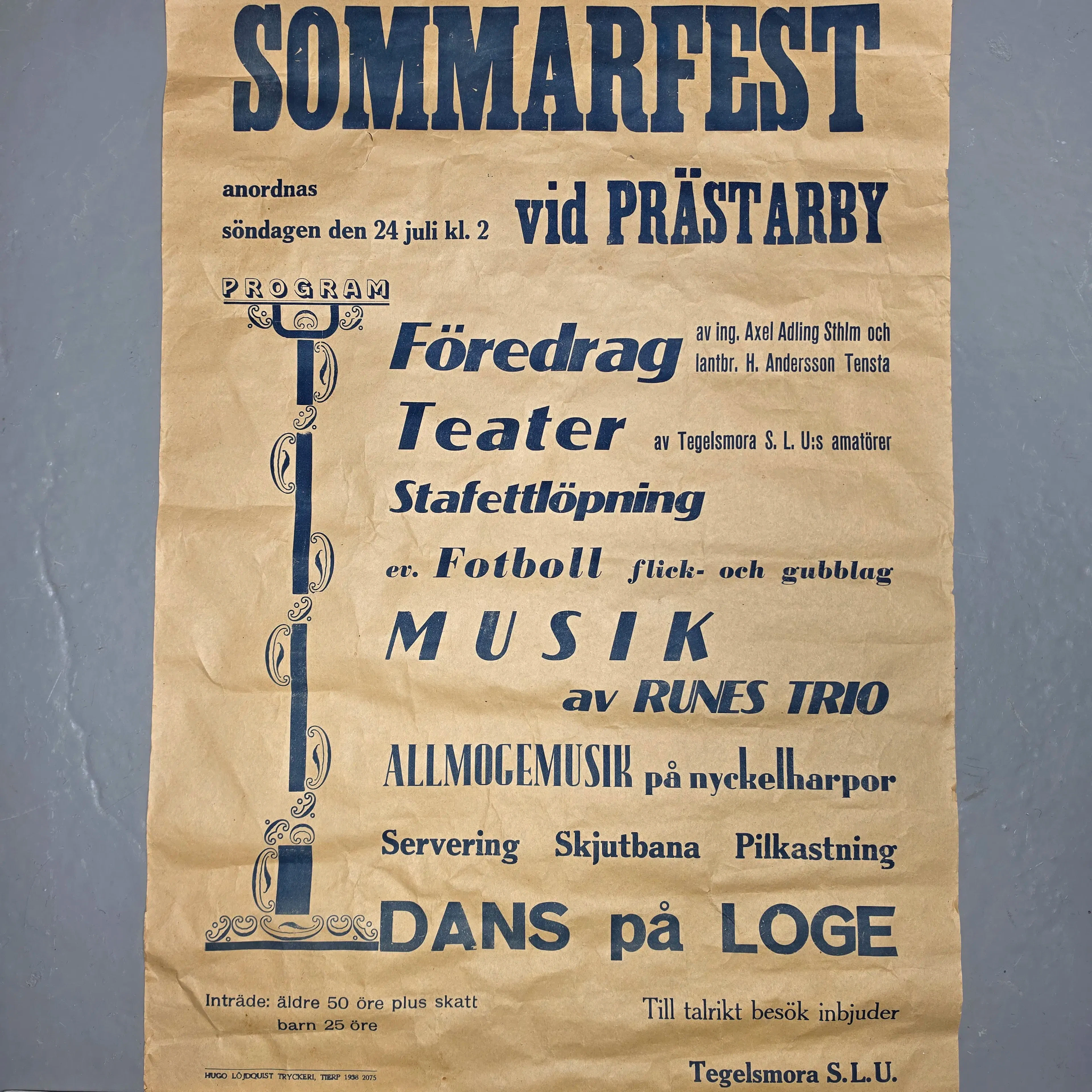 Affisch / Poster "SOMMARFEST VID PRÄSTARBY" – Tegelsmora S.L.U. 1934